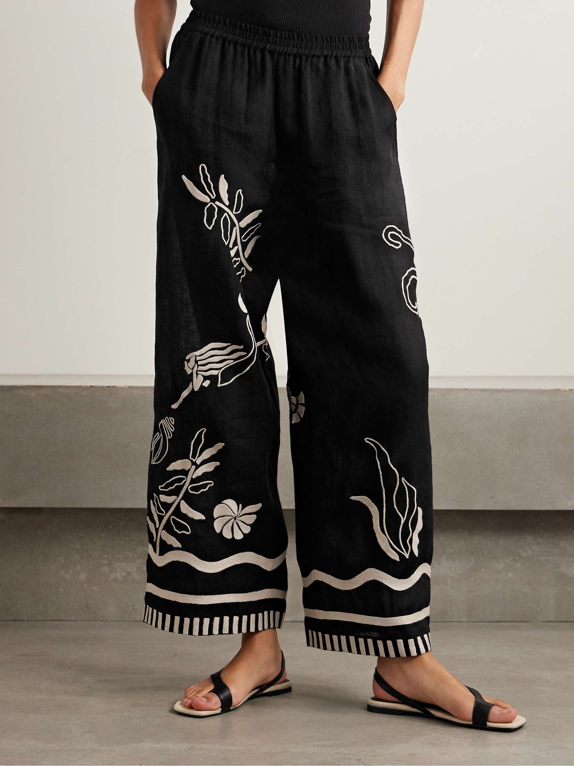 Mermaid Octopus embroidered linen wide-leg pants view