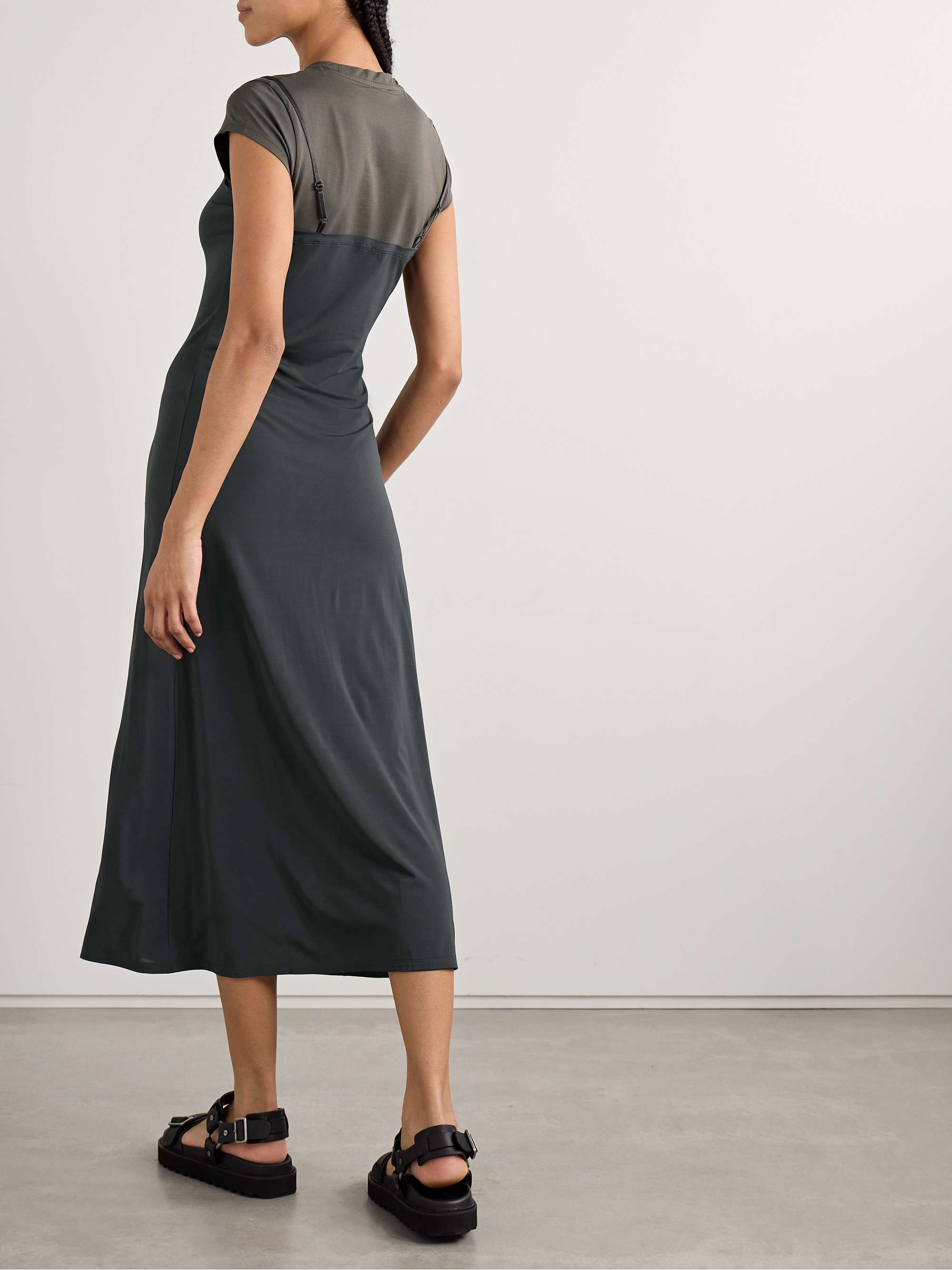 Lace-trimmed stretch-jersey and cotton-blend jersey midi dress view