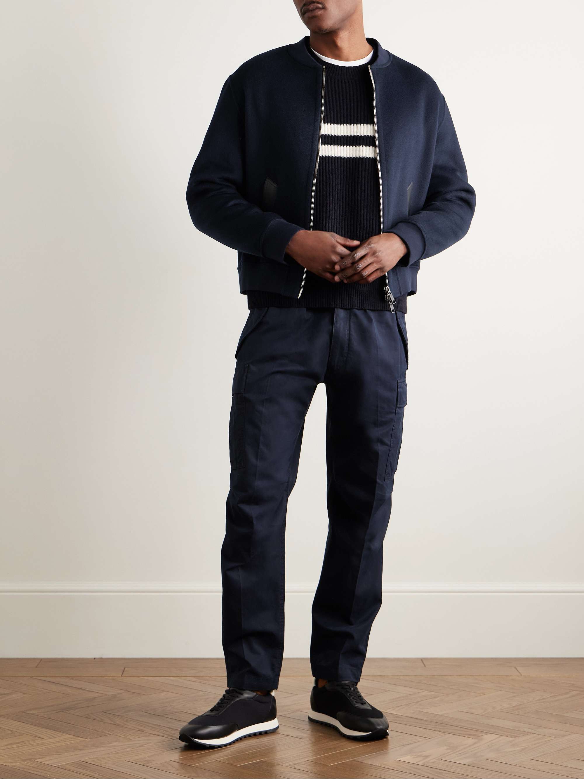 Leather-Trimmed Wool and Cashmere-Blend Felt Bomber Jacket view