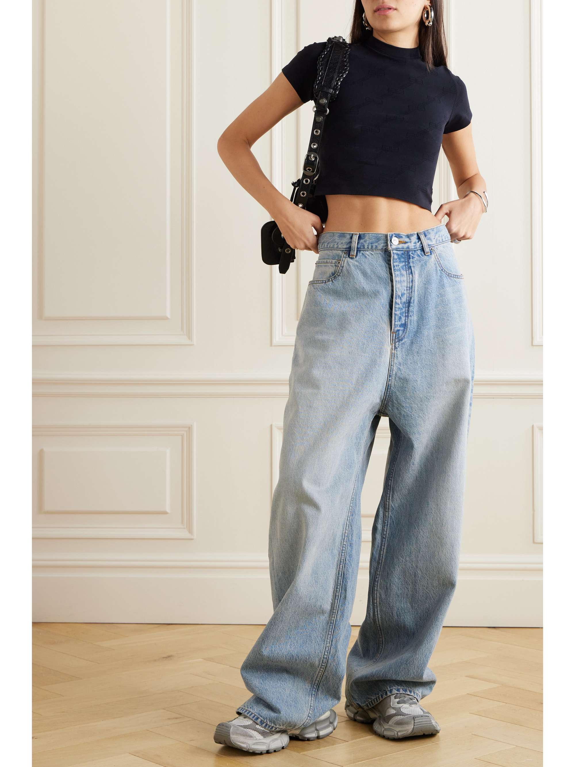 Cropped stretch jacquard stretch-knit T-shirt view