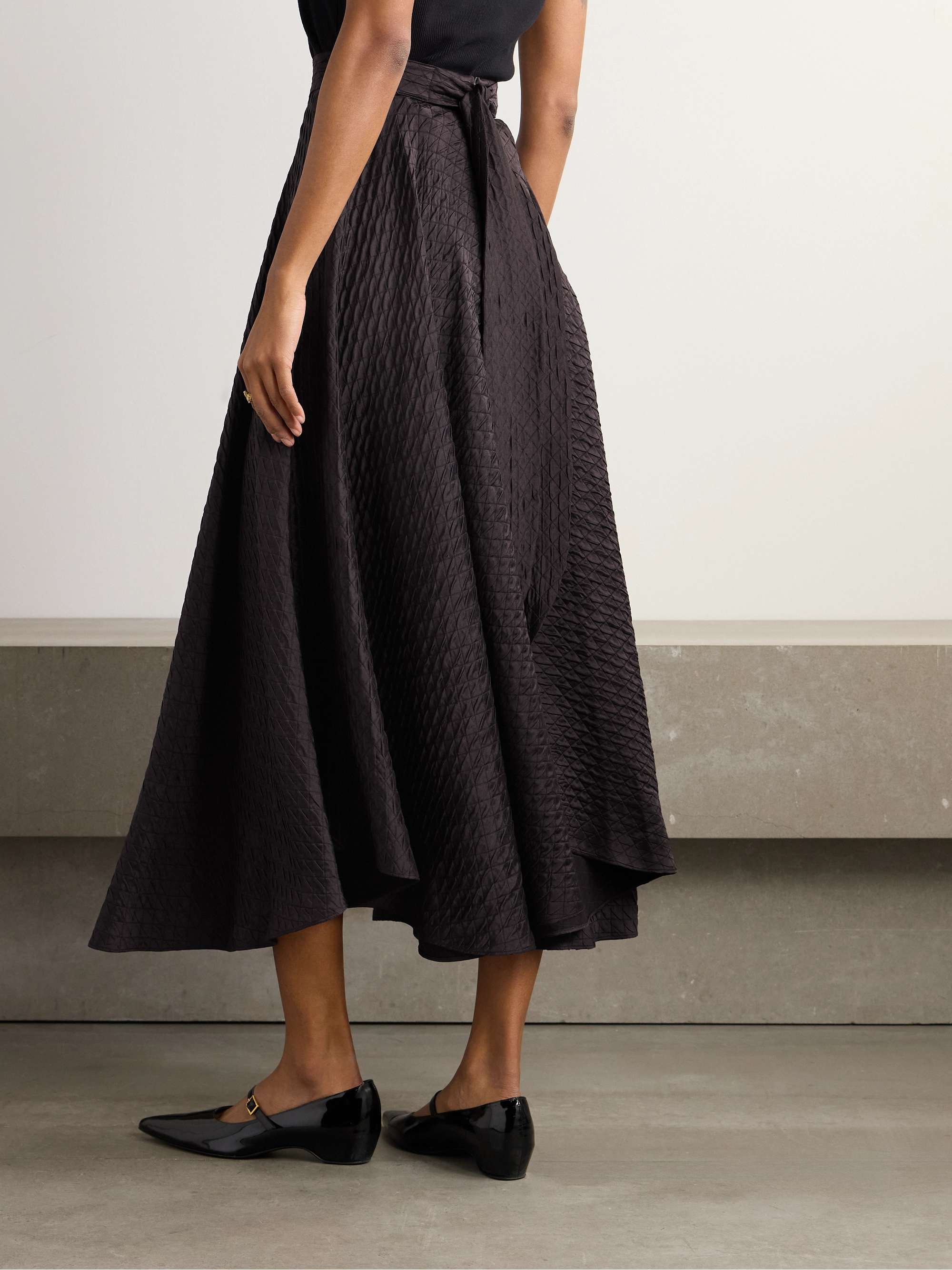 Elise quilted silk-cloqué midi skirt view