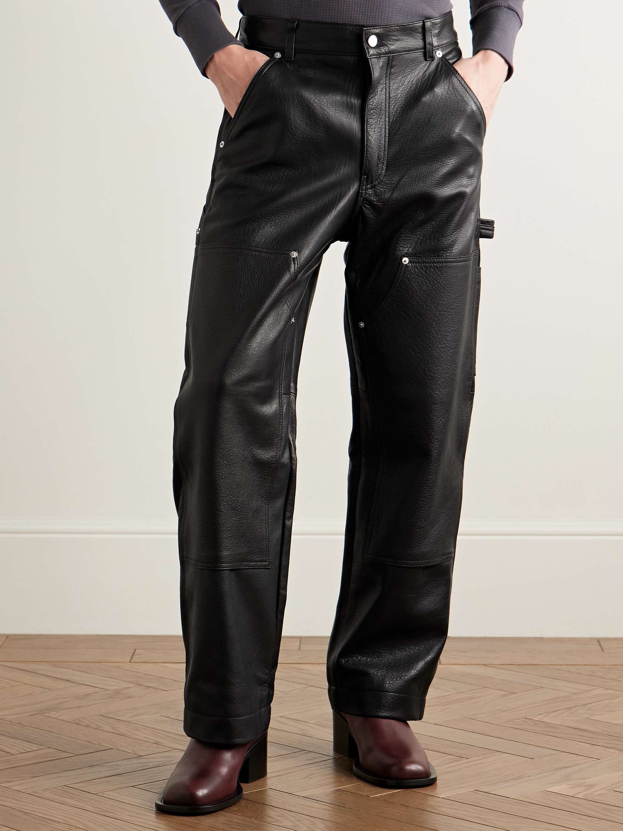 Panelled Straight-Leg Leather Trousers view