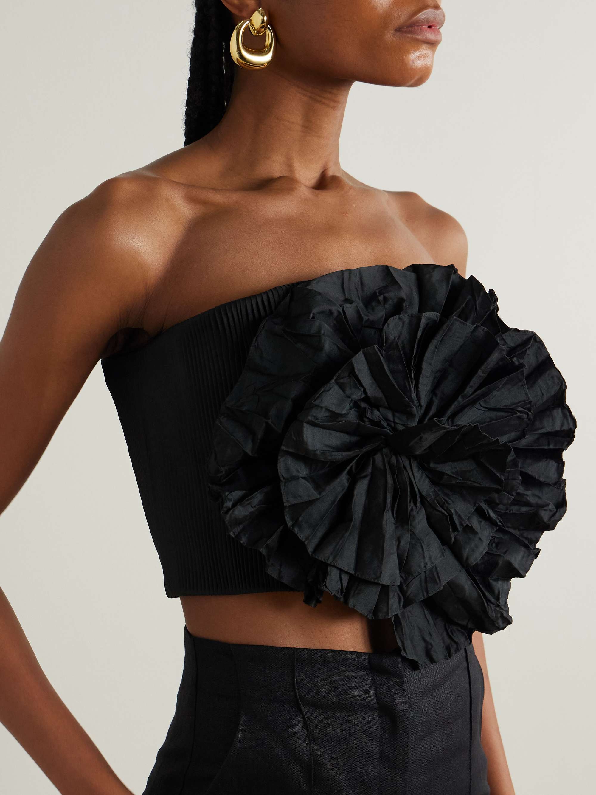 No Me Olvides appliquéd pleated taffeta top view