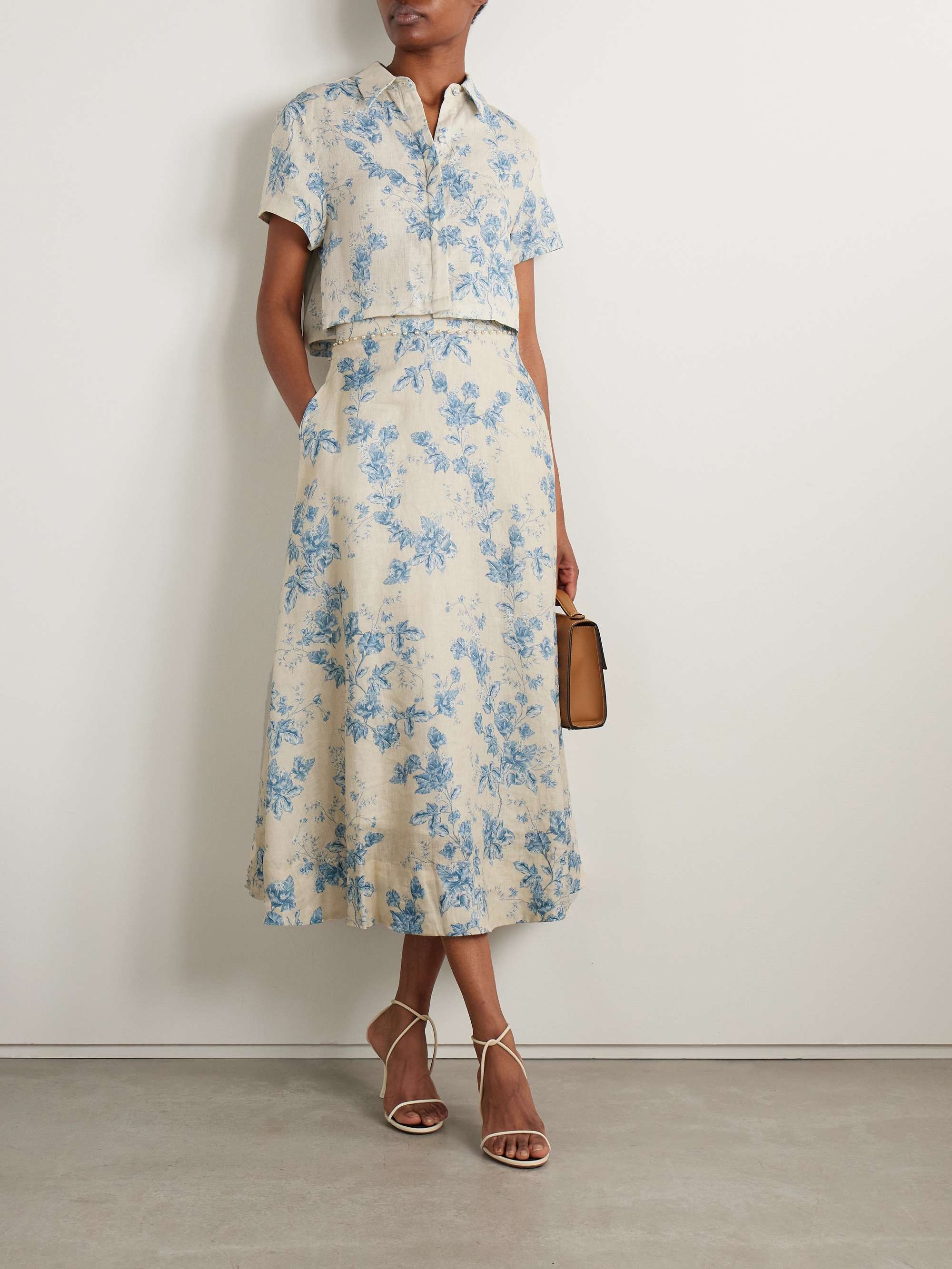 Bergamota Bougainvillea embellished floral-print linen midi skirt view