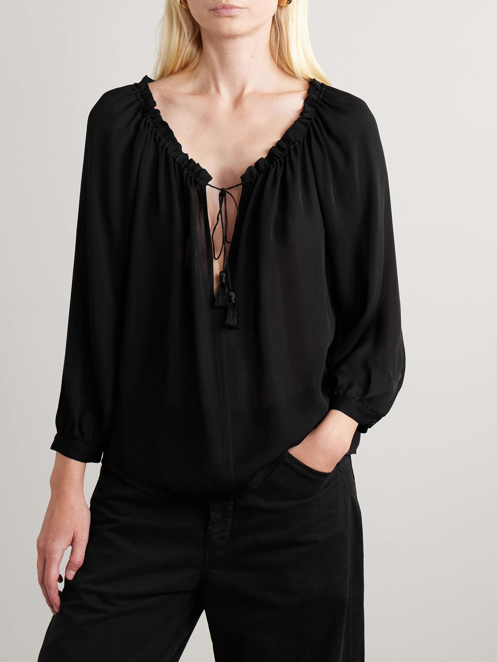 Carley gathered silk-chiffon blouse view