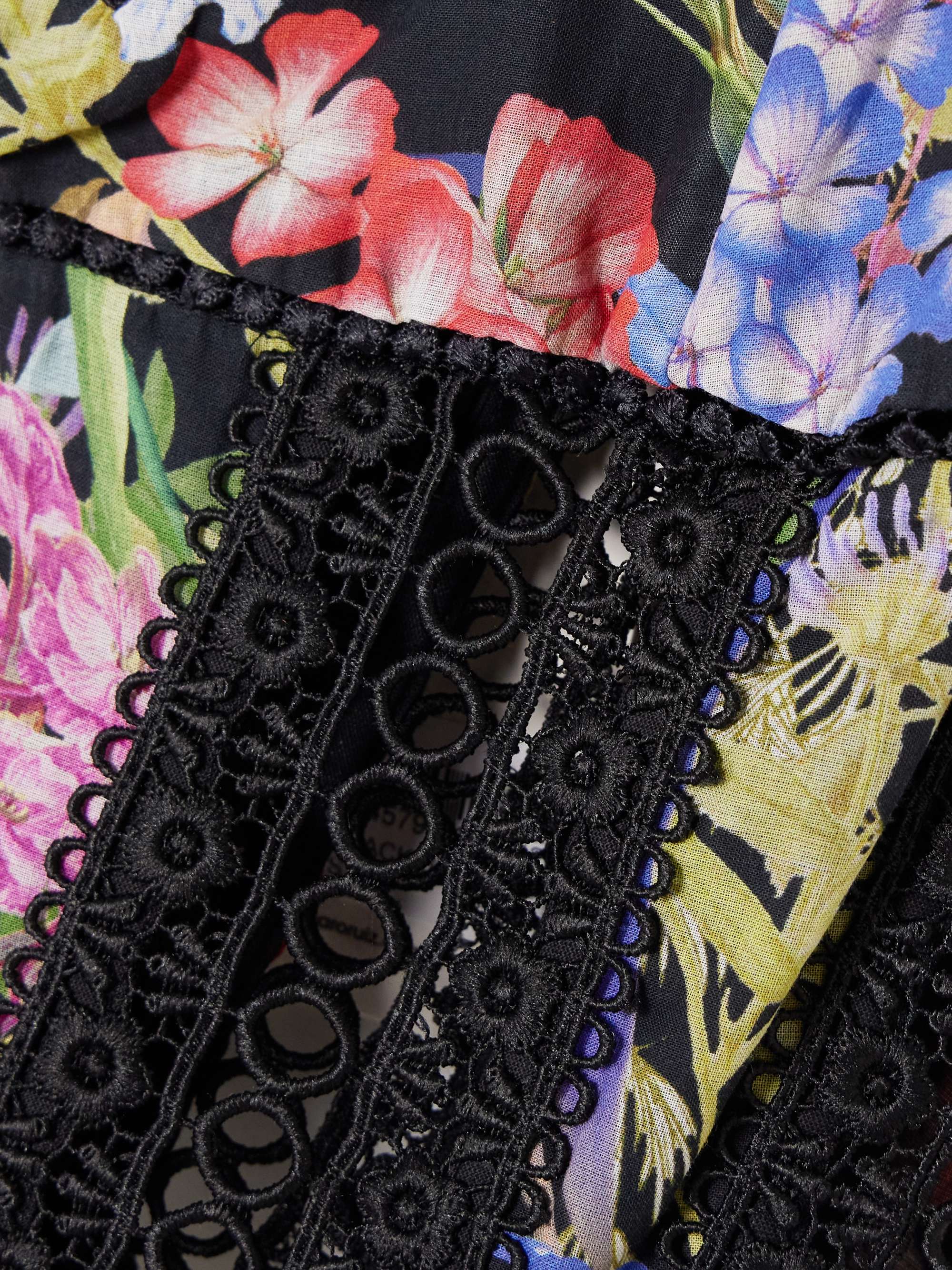 Poppy guipure lace-trimmed floral-print cotton-blend voile bustier top view