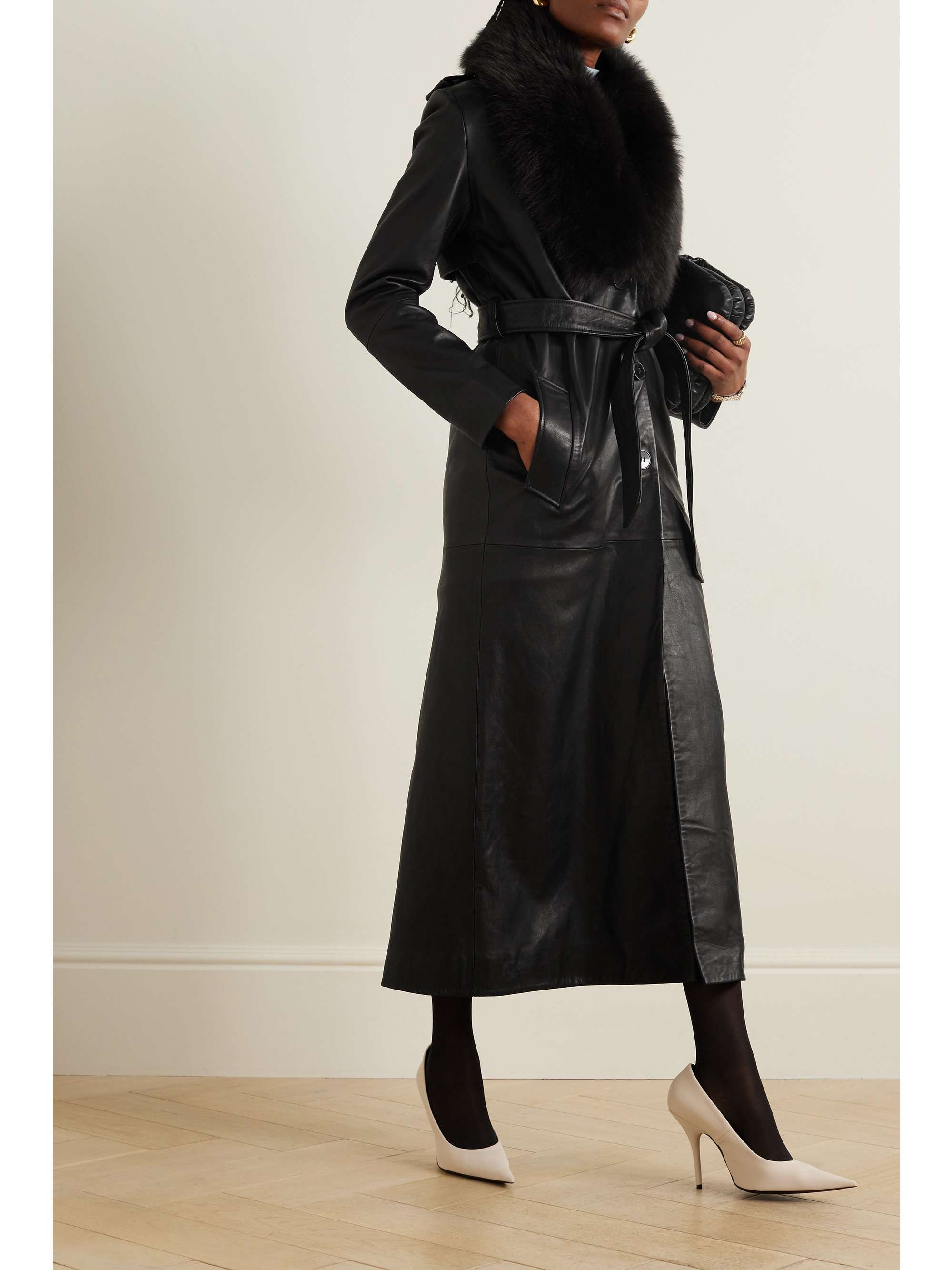 + NET SUSTAIN Dakota belted shearling-trimmed leather coat view