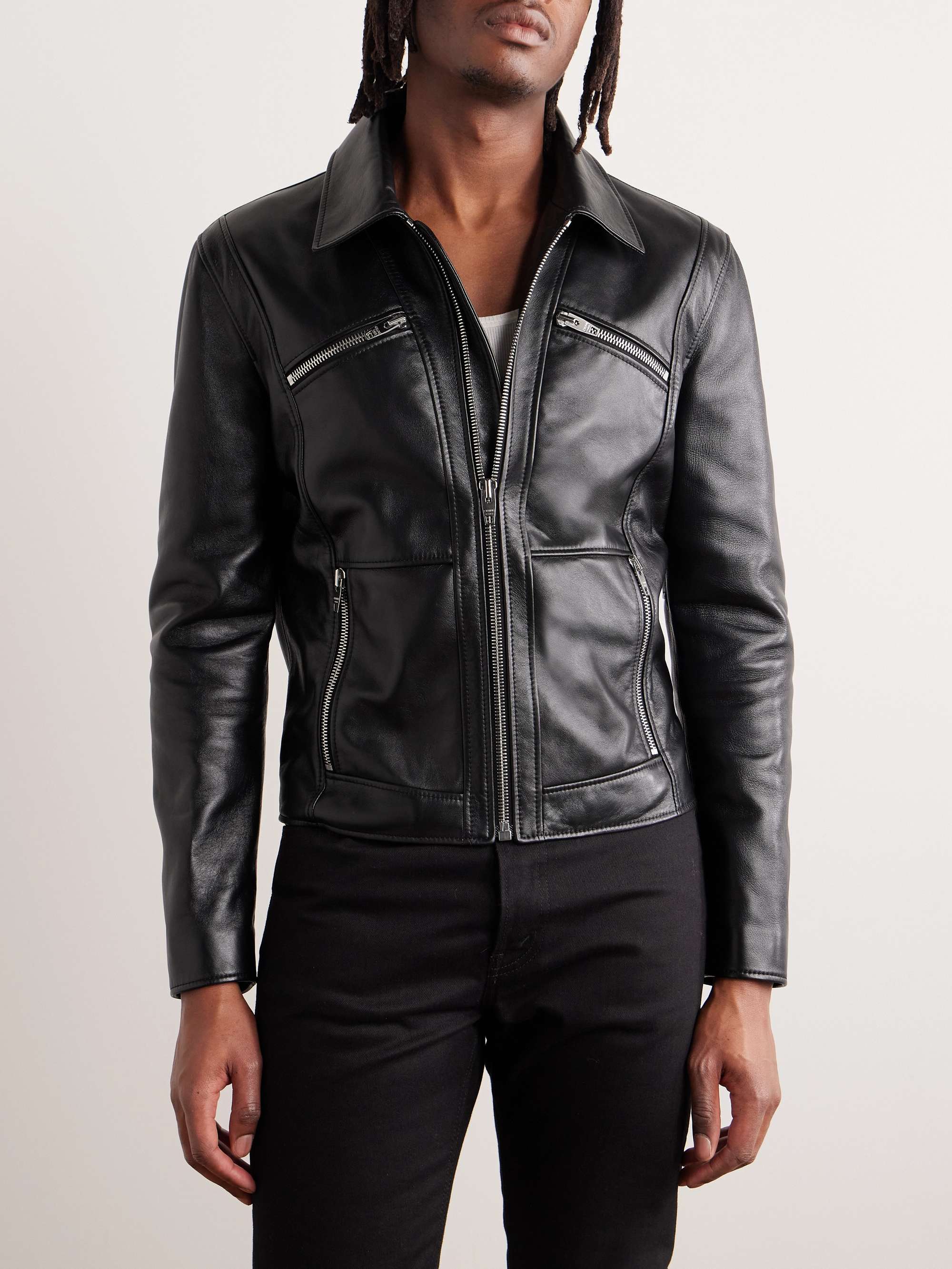 Slim-Fit Cropped Leather Blouson Jacket view