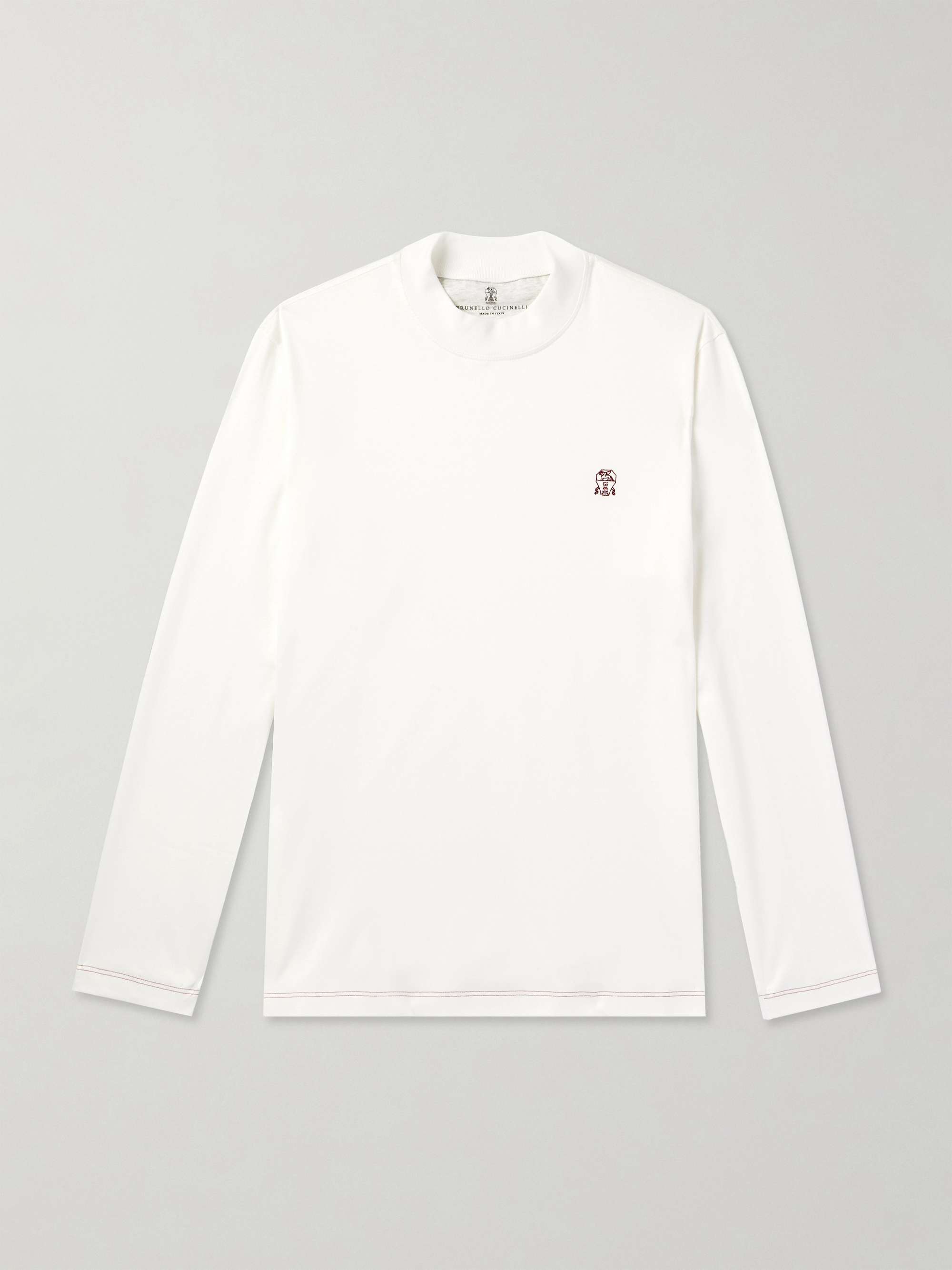 Logo-Embroidered Cotton-Jersey Mock-Neck T-Shirt view