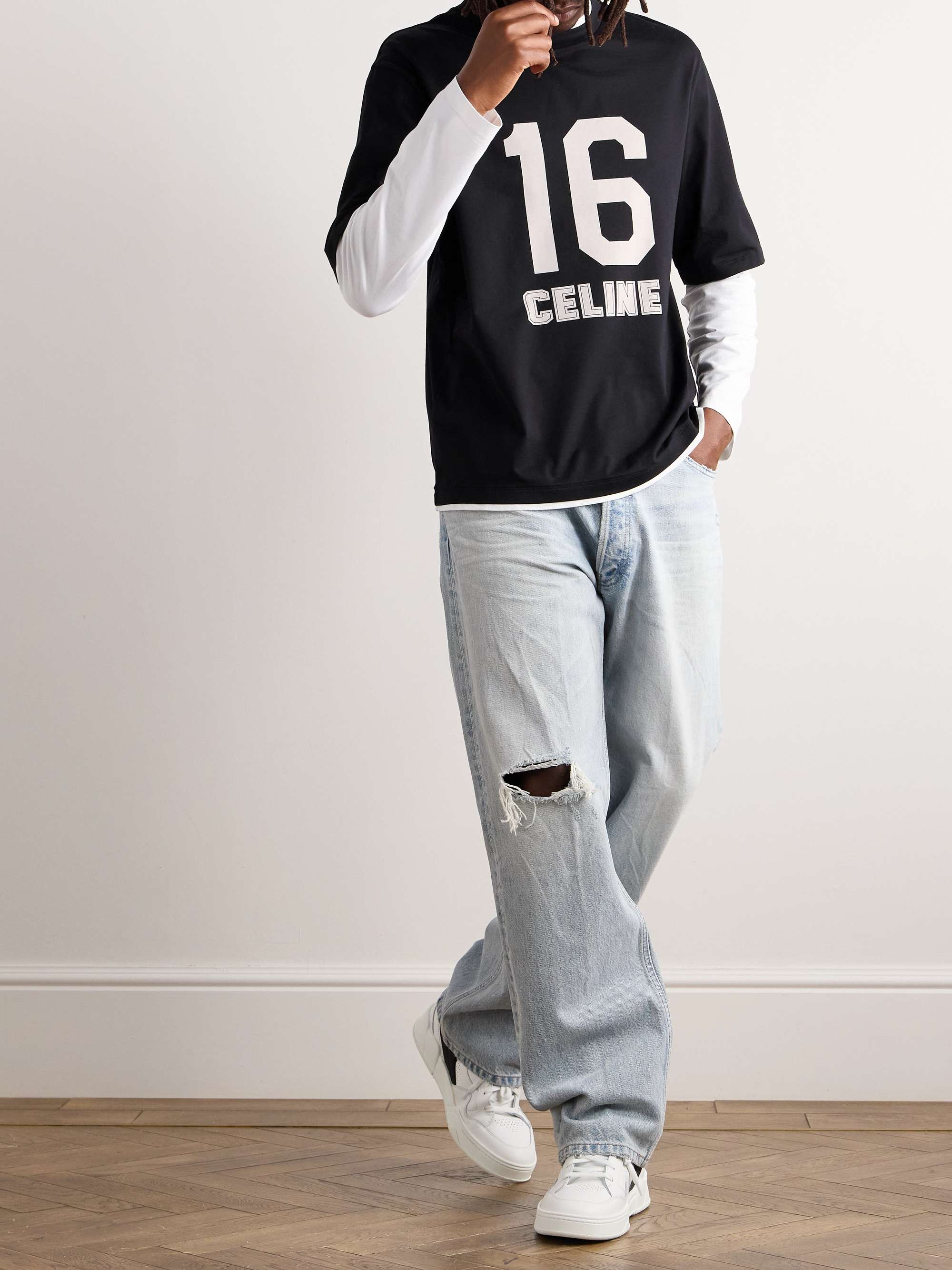 Layered Logo-Print Cotton-Jersey T-Shirt view