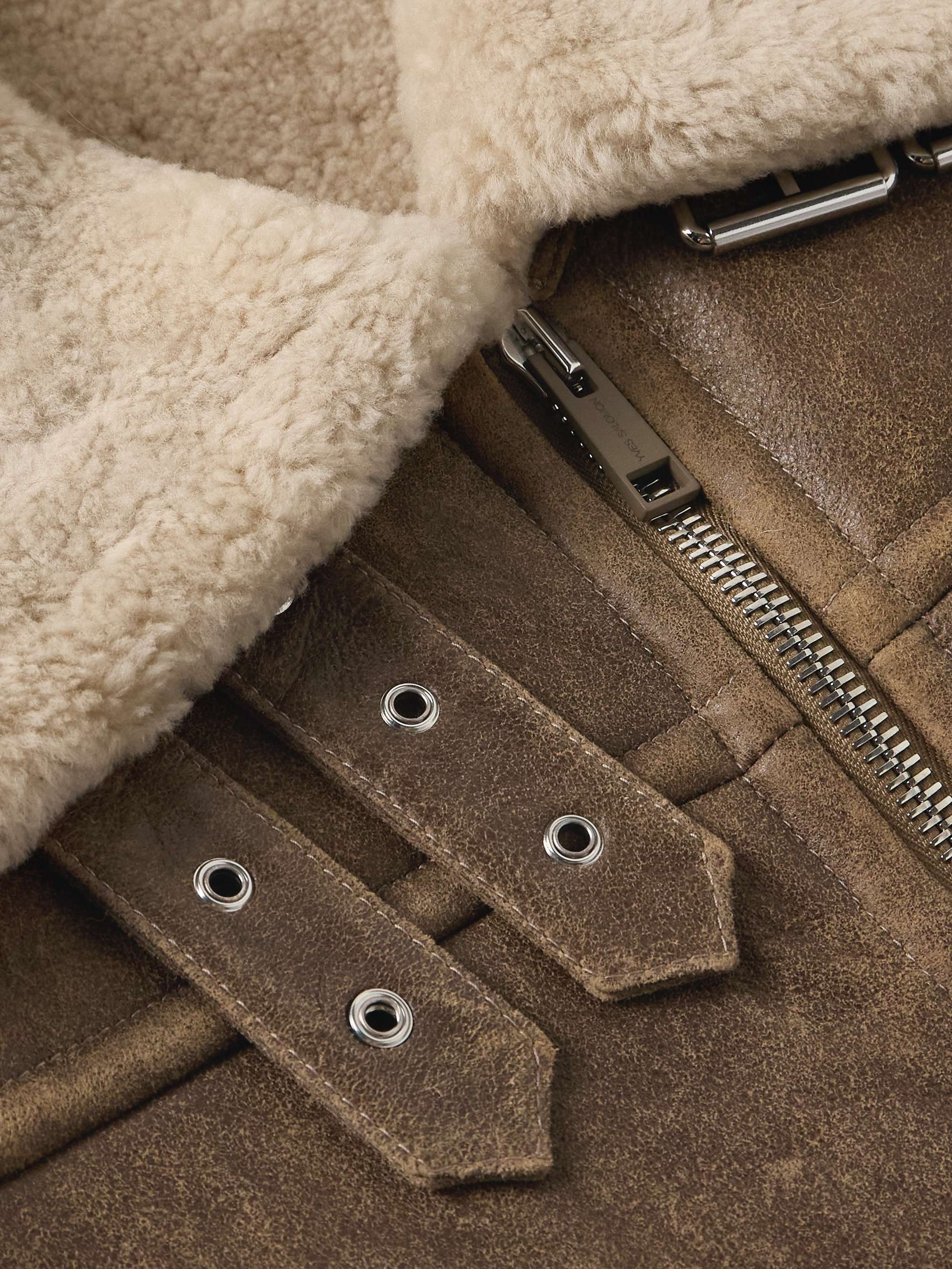 Shearling-Lined Leather Aviator Jacket view