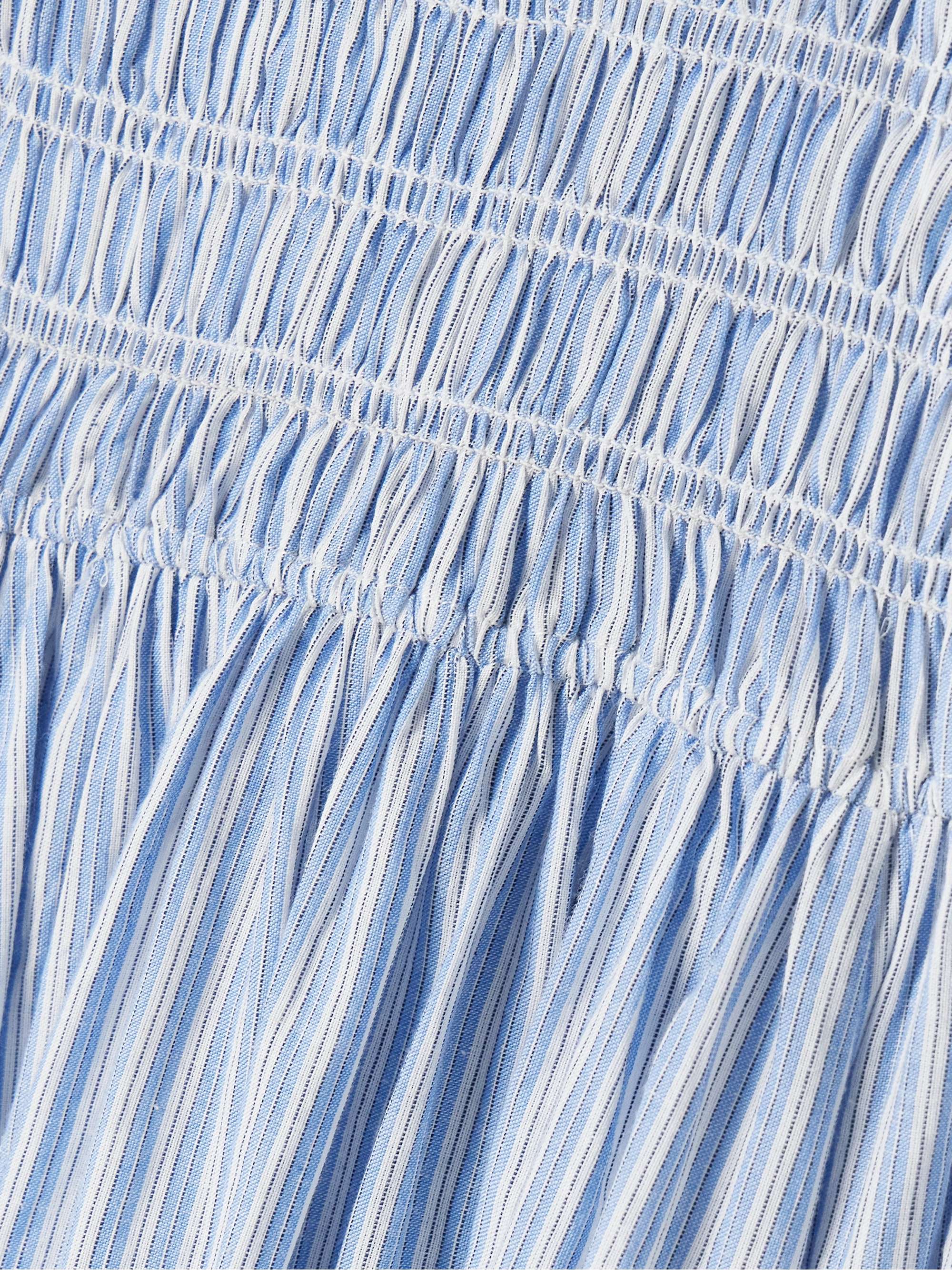 Quinn tie-detailed shirred striped organic cotton-poplin midi dress view