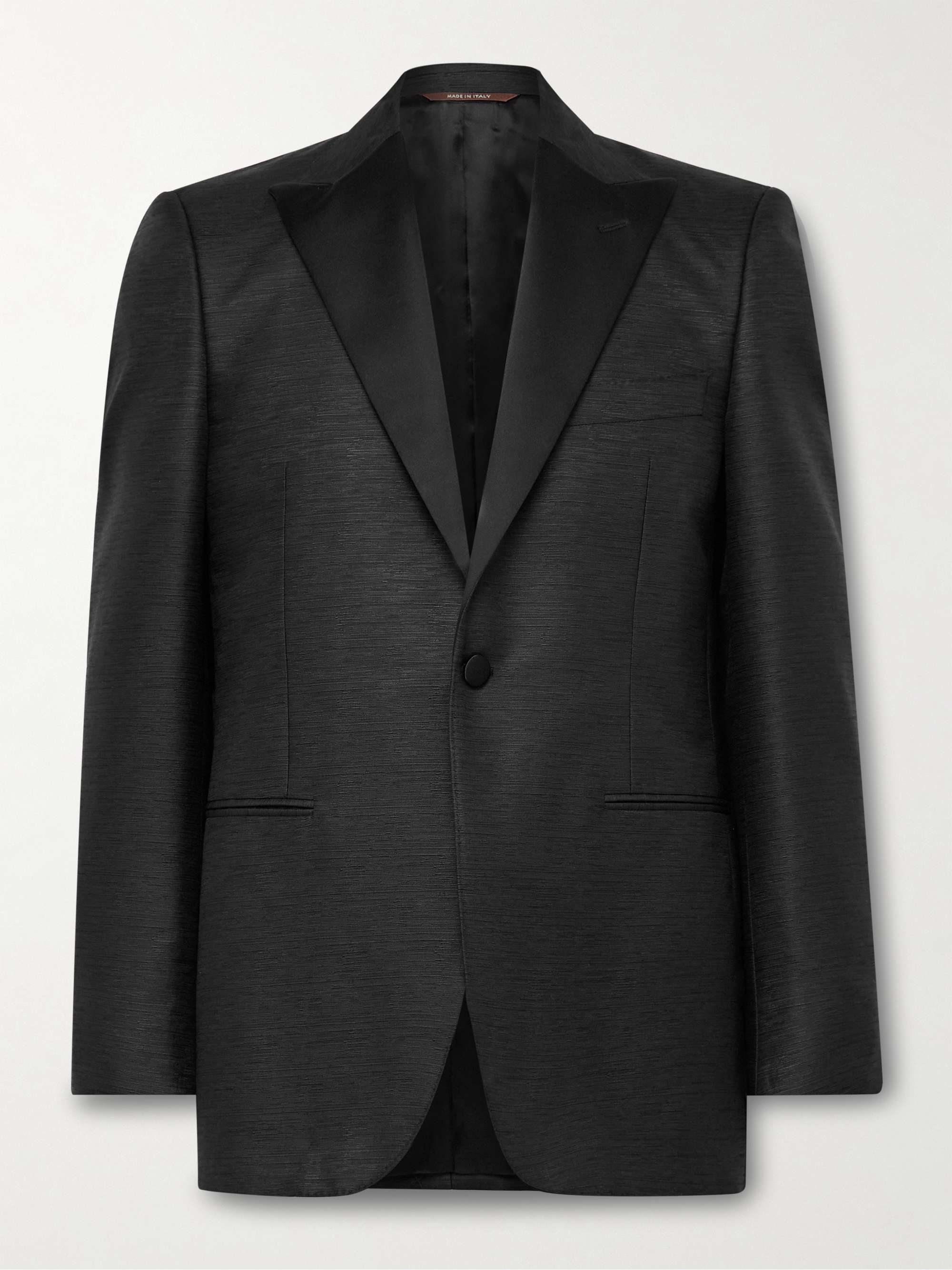 Slim-Fit Satin-Trimmed Slubbed Wool and Silk-Blend Tuxedo Jacket view