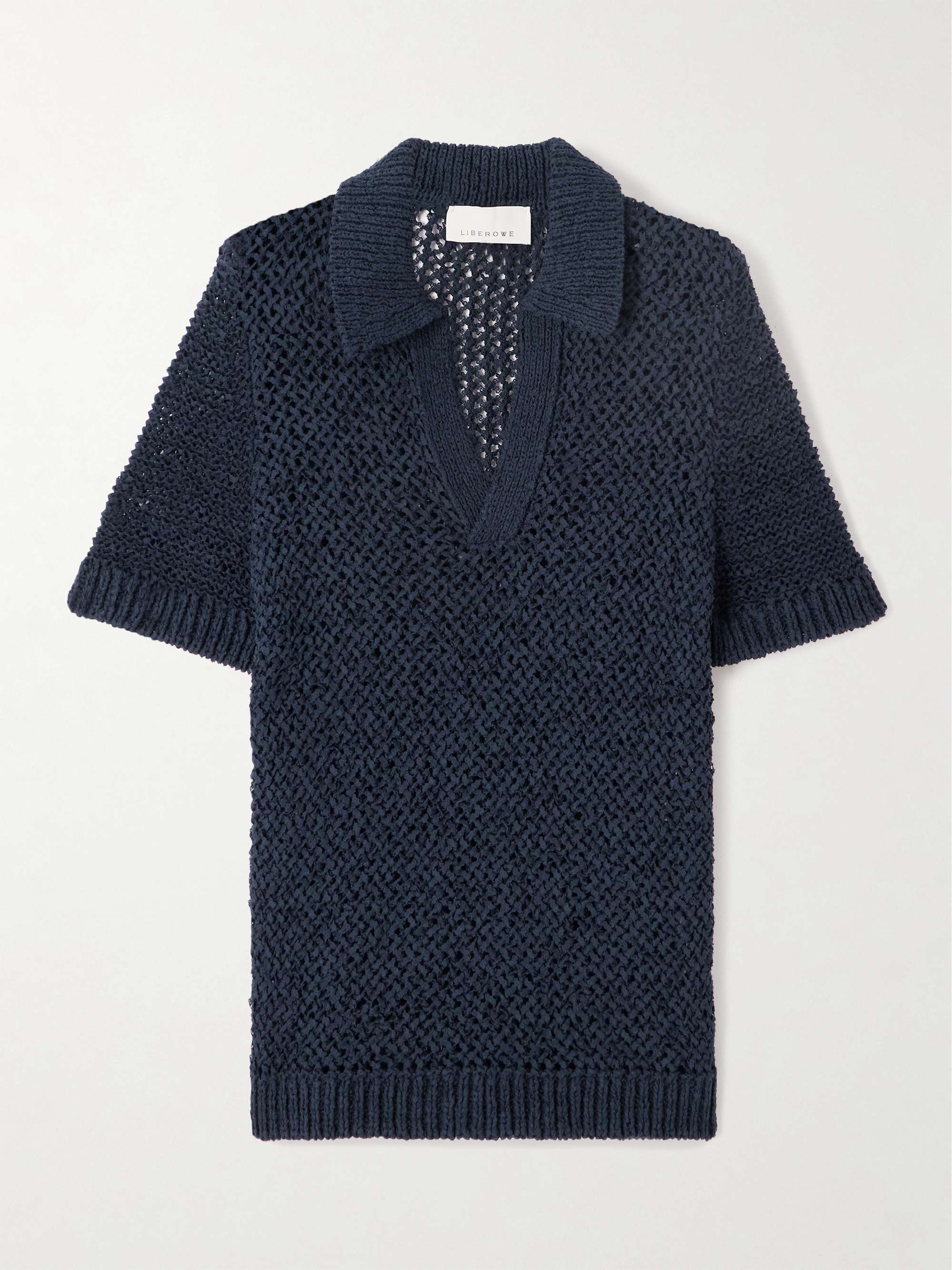 Open-knit organic cotton-blend polo shirt view