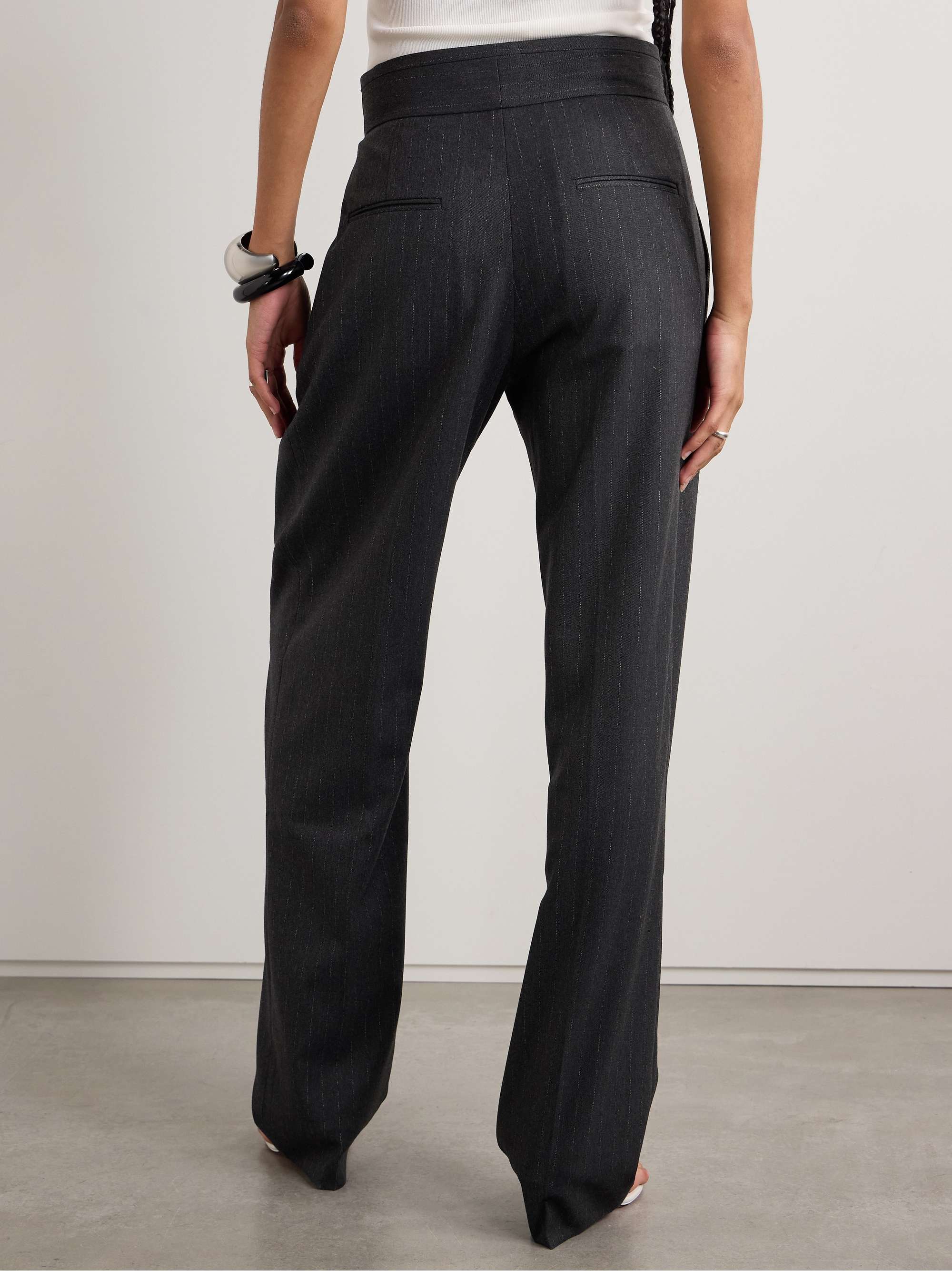 Pleated pinstriped twill straight-leg pants view