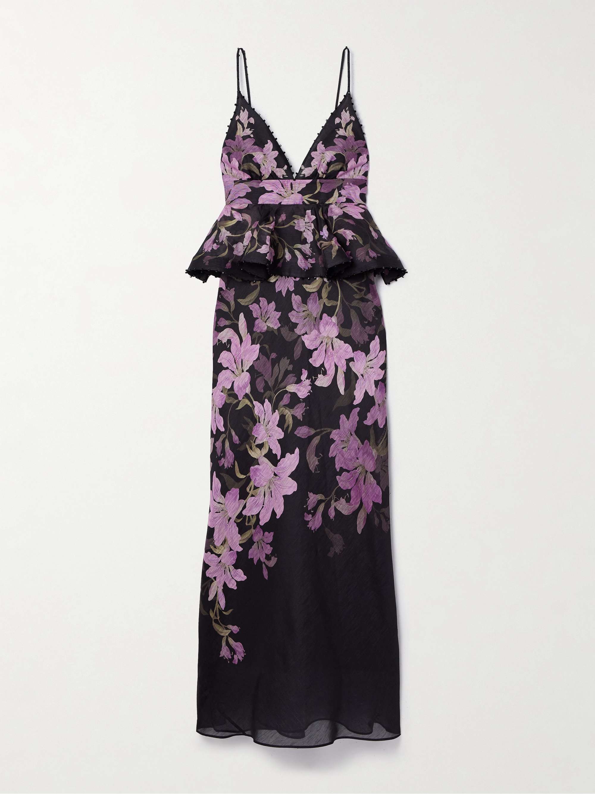 Dawning bead-embellished floral-print linen and silk-blend peplum maxi dress view