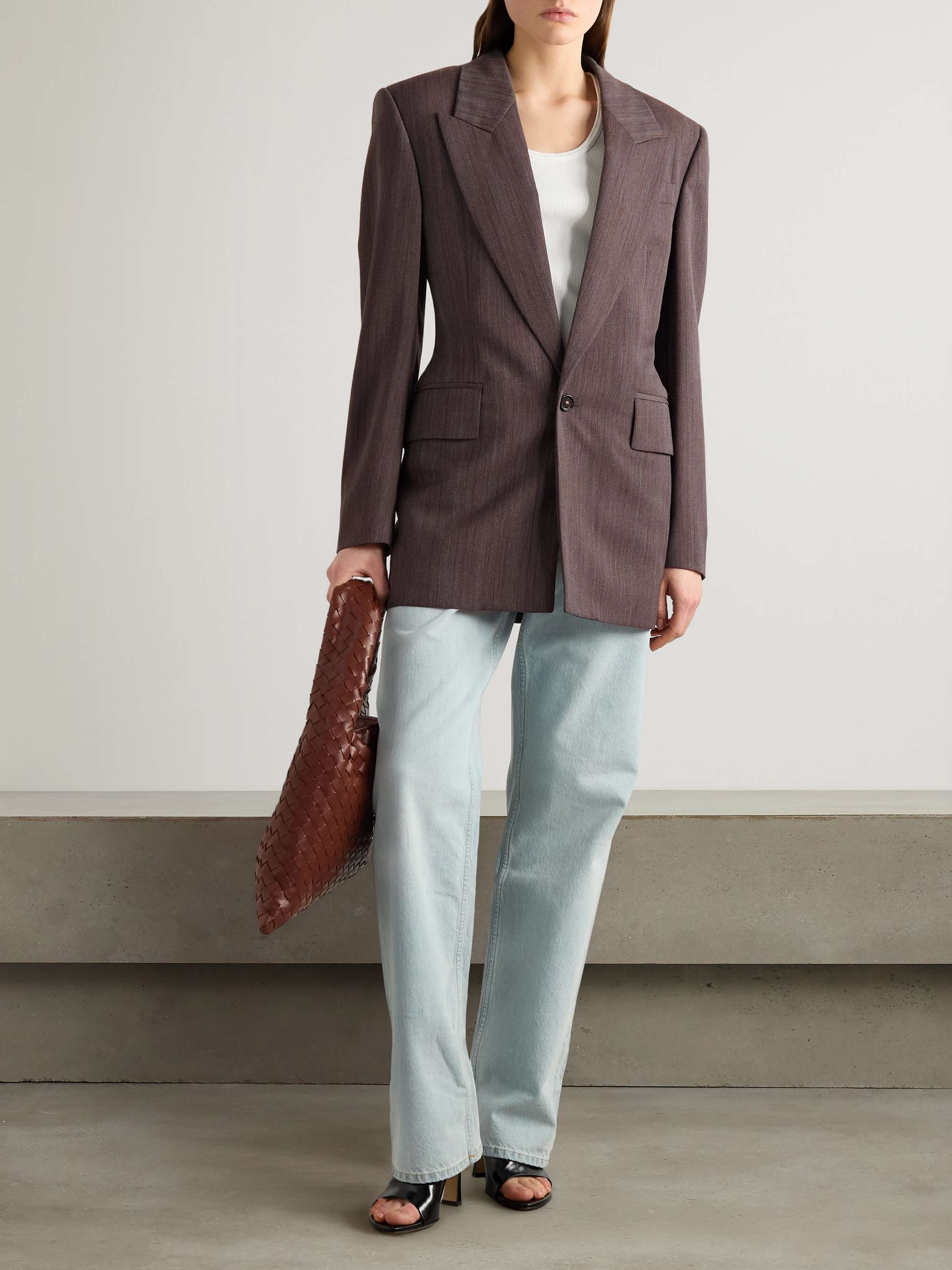 Striped wool-blend twill blazer view