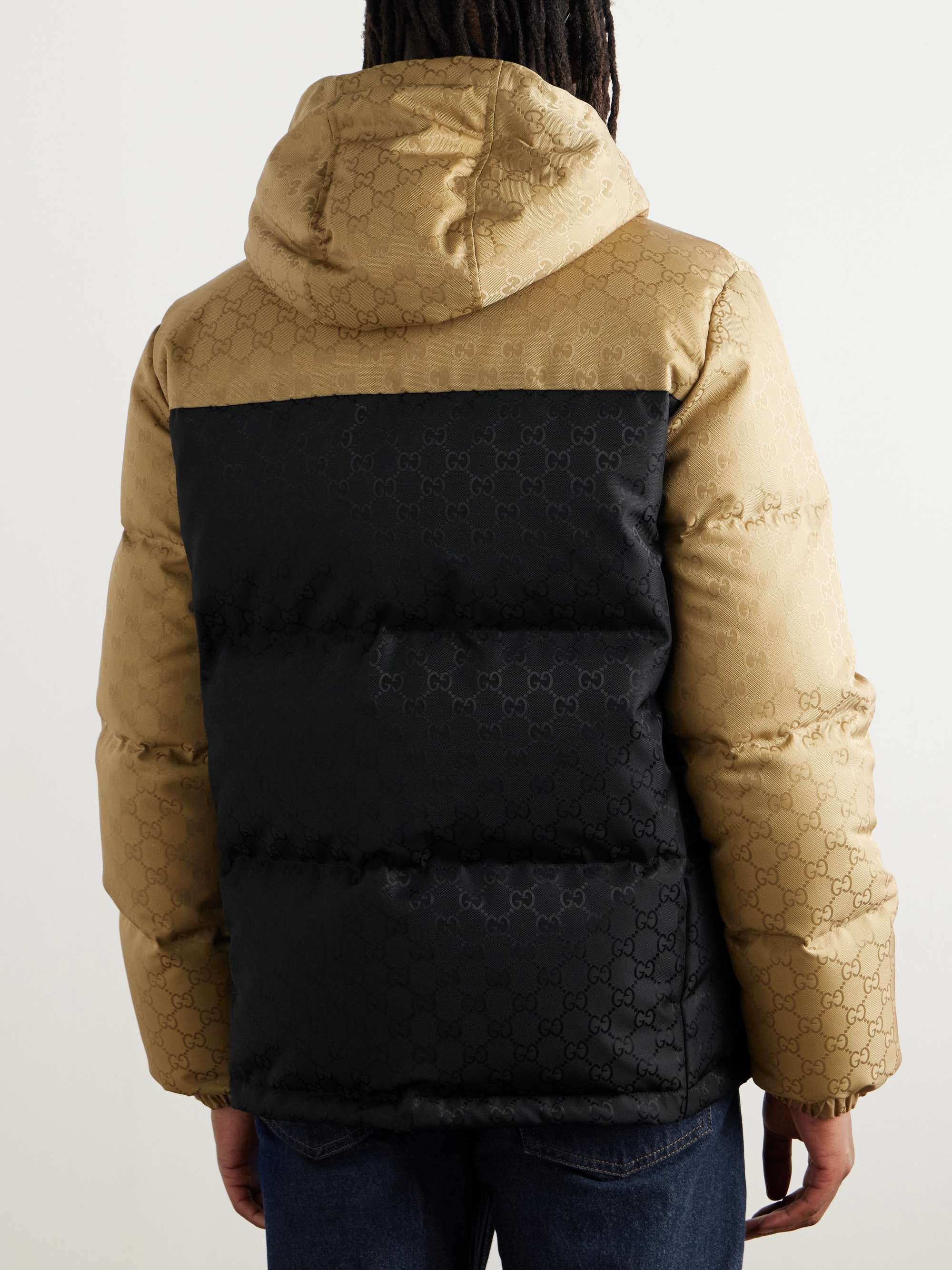 Two-Tone Quilted Logo-Jacquard Canvas Hooded Down Jacket view