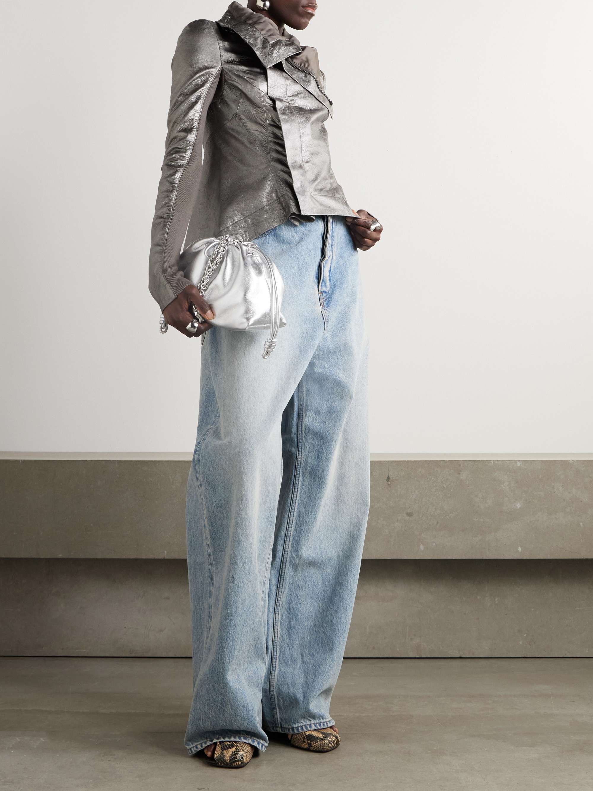 Naska metallic leather biker jacket view