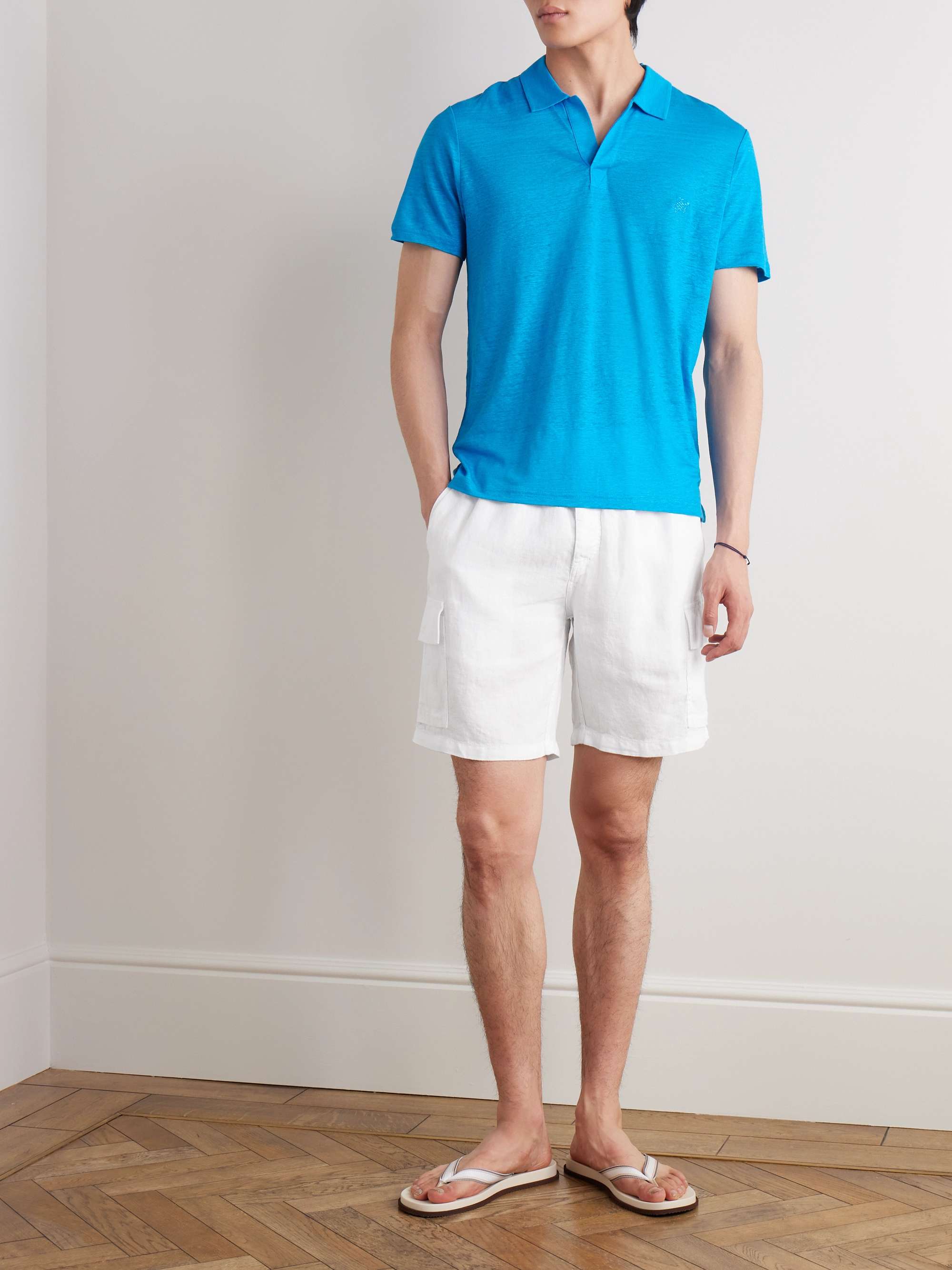 Straight-Leg Linen Drawstring Cargo Shorts view