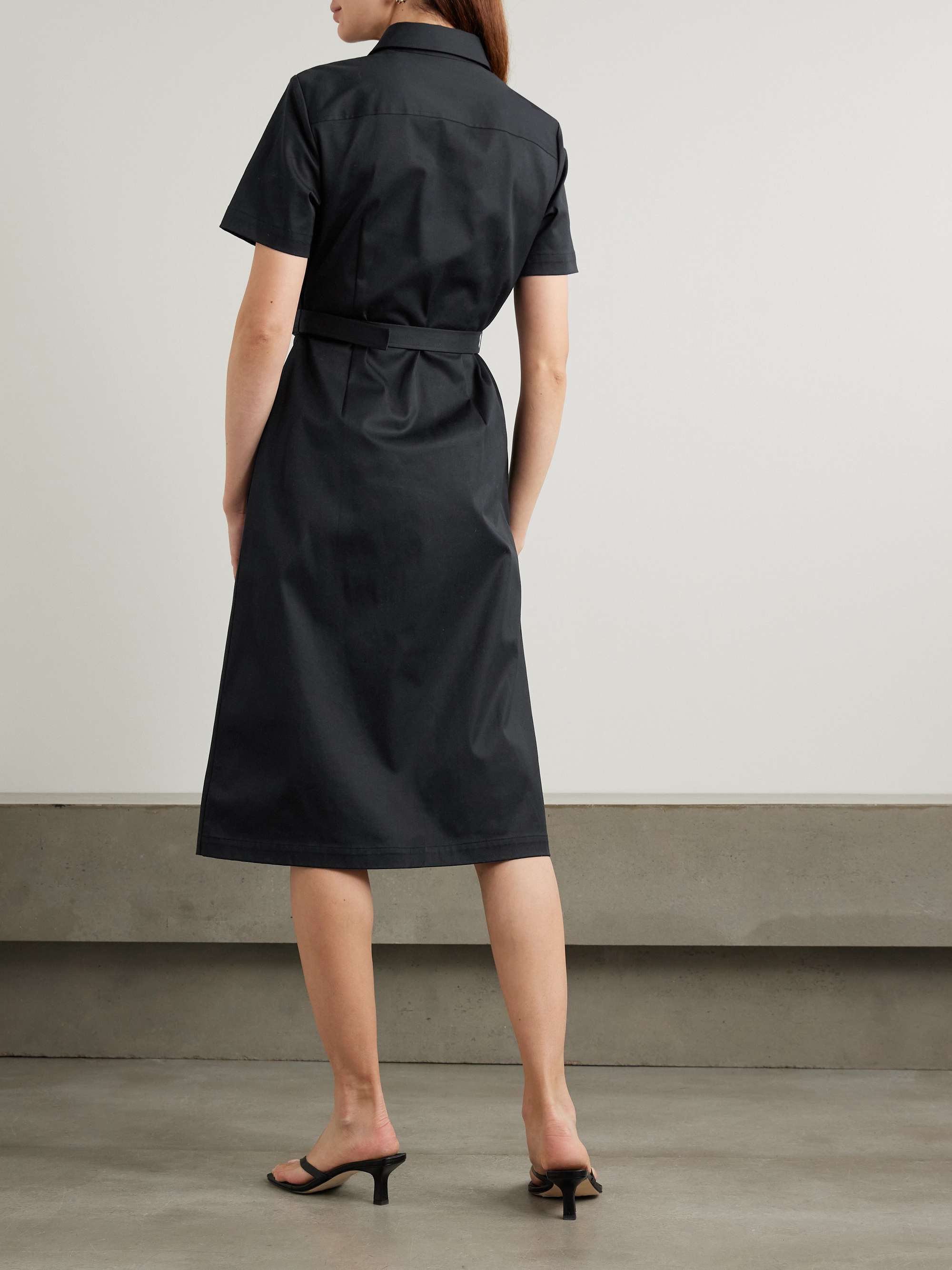Belted cotton-blend twill midi shirt dress view