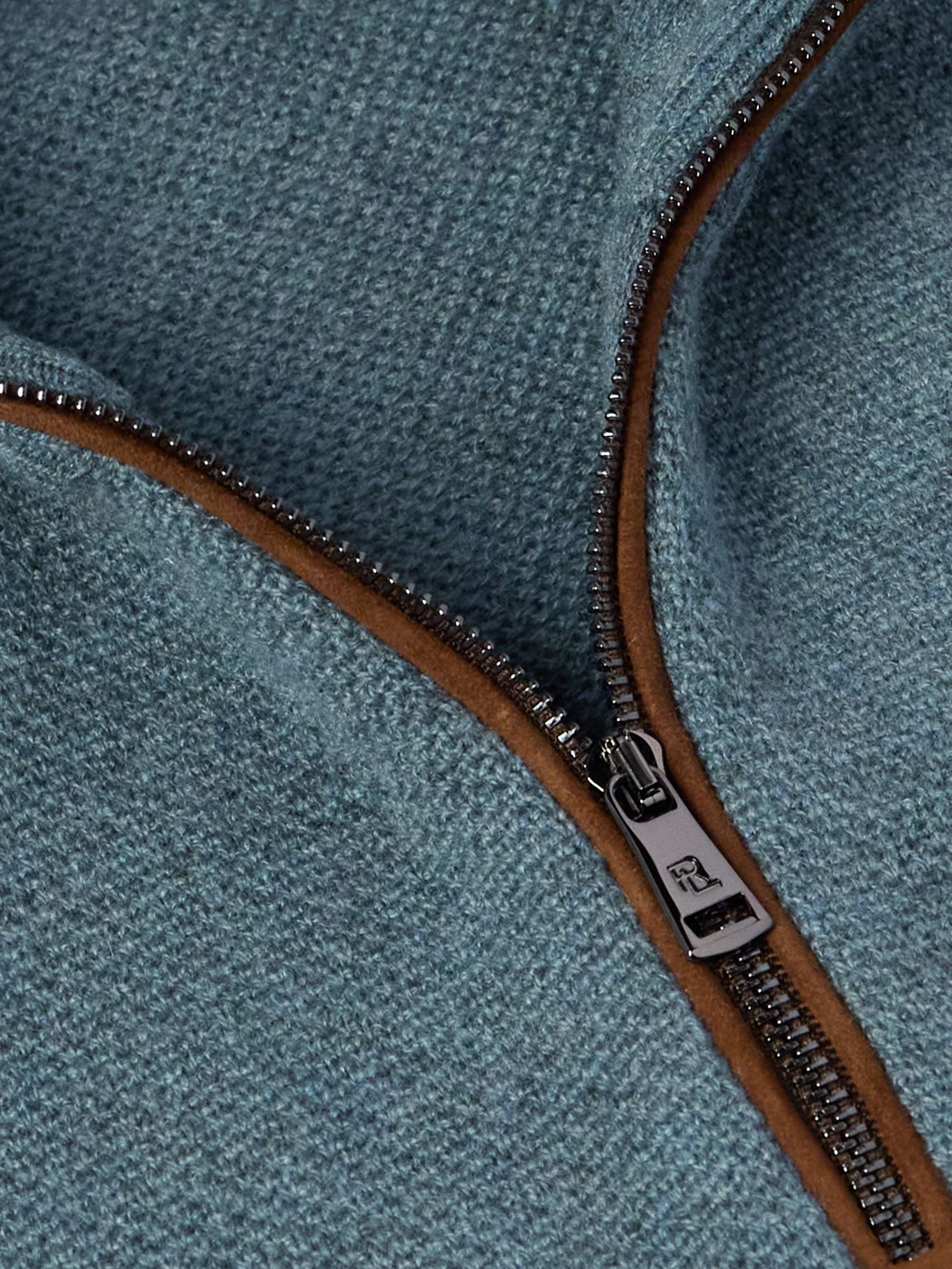 Suede-Trimmed Cashmere Half-Zip Sweater view