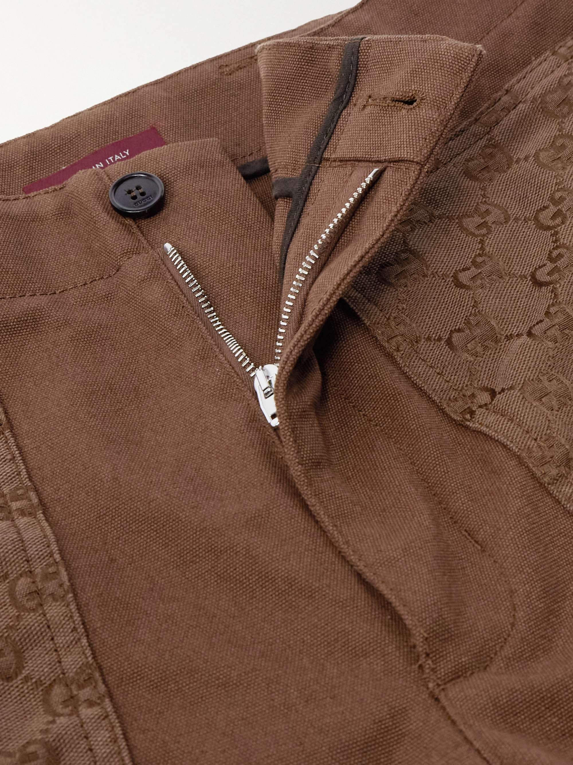 Straight-Leg Monogrammed Cotton-Canvas Trousers view