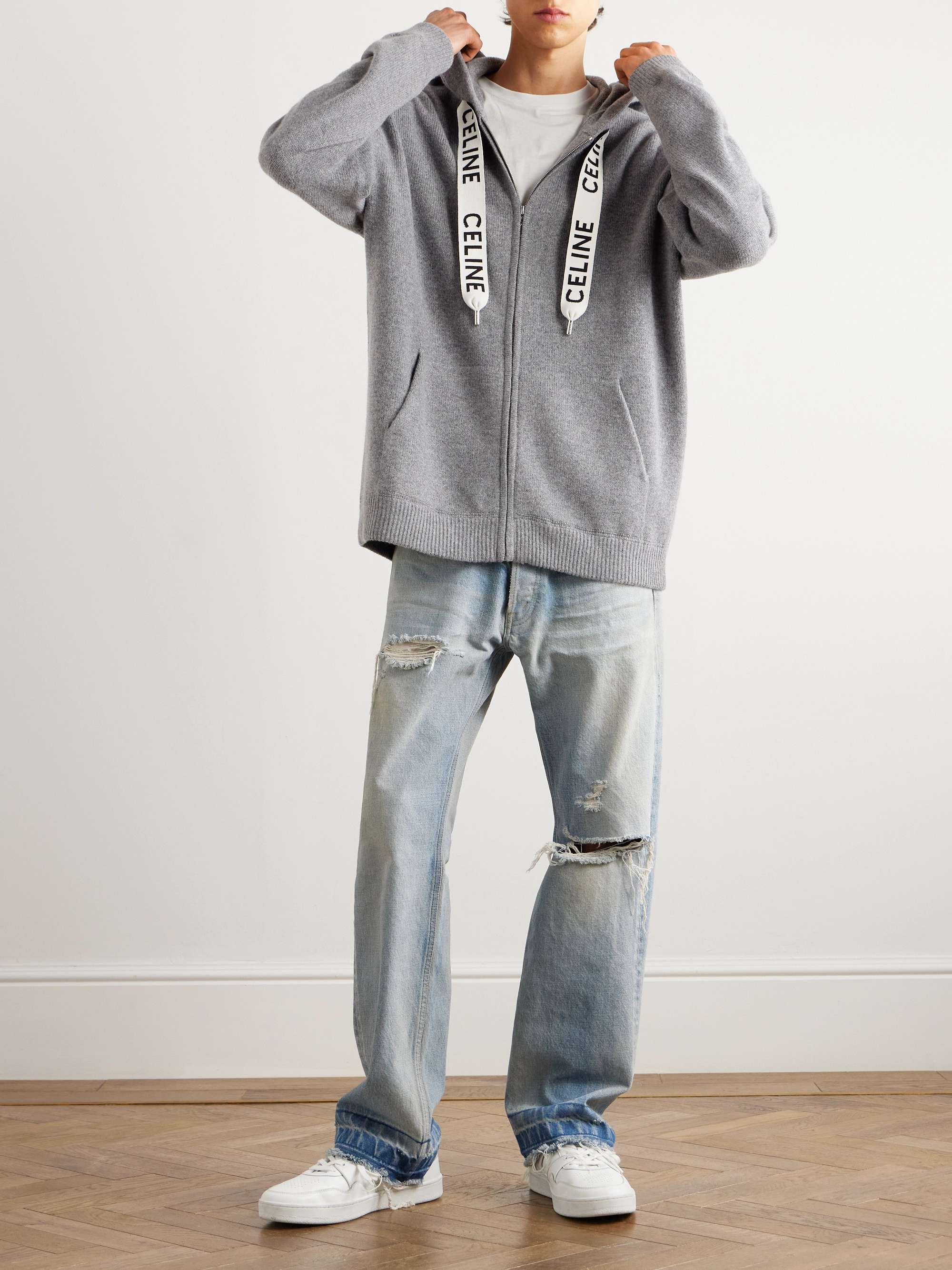 Oversized Logo-Print Wool and Cashmere-Blend Zip-Up Hoodie view