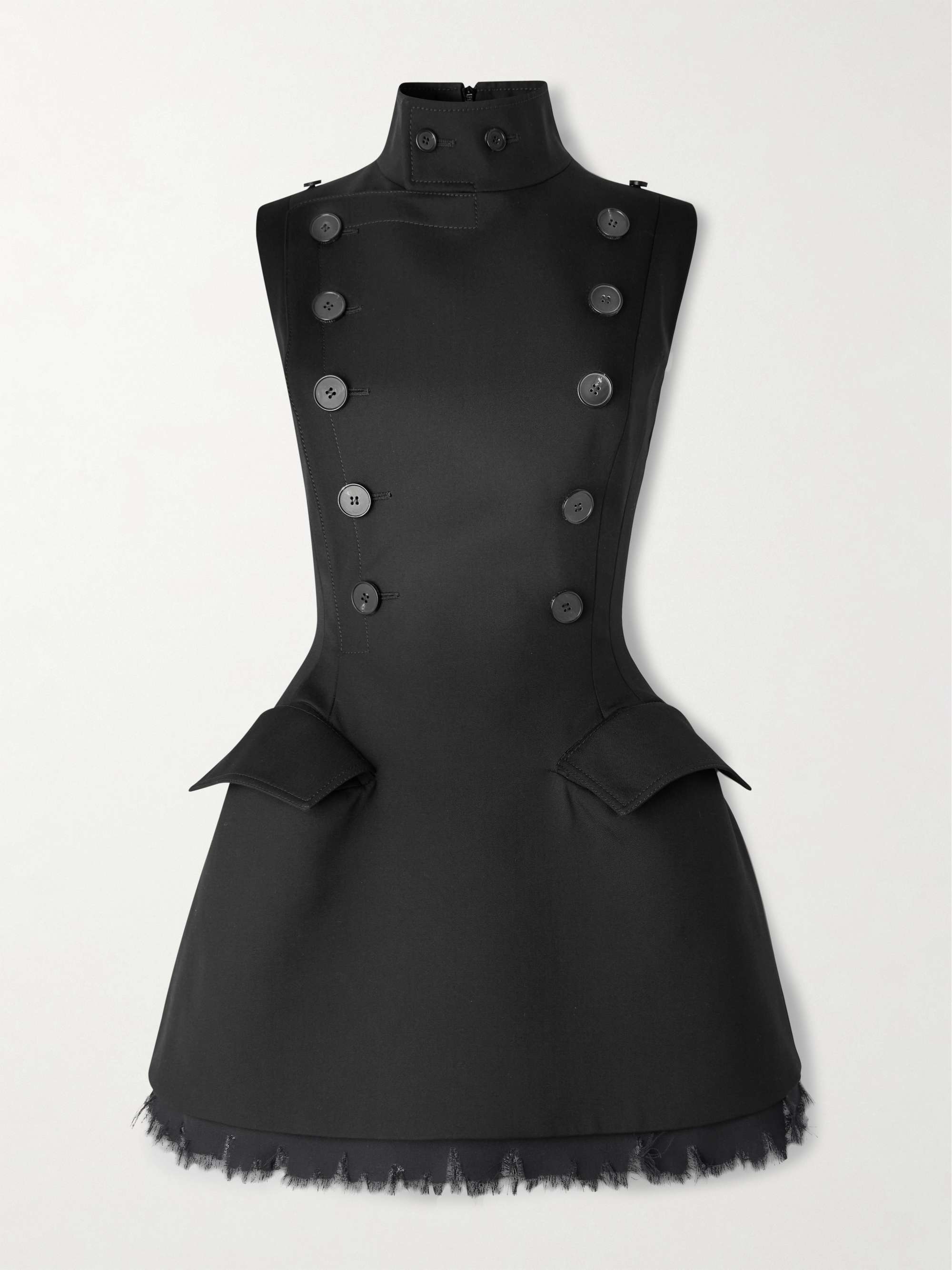 Frayed chiffon-trimmed wool-gabardine mini dress view