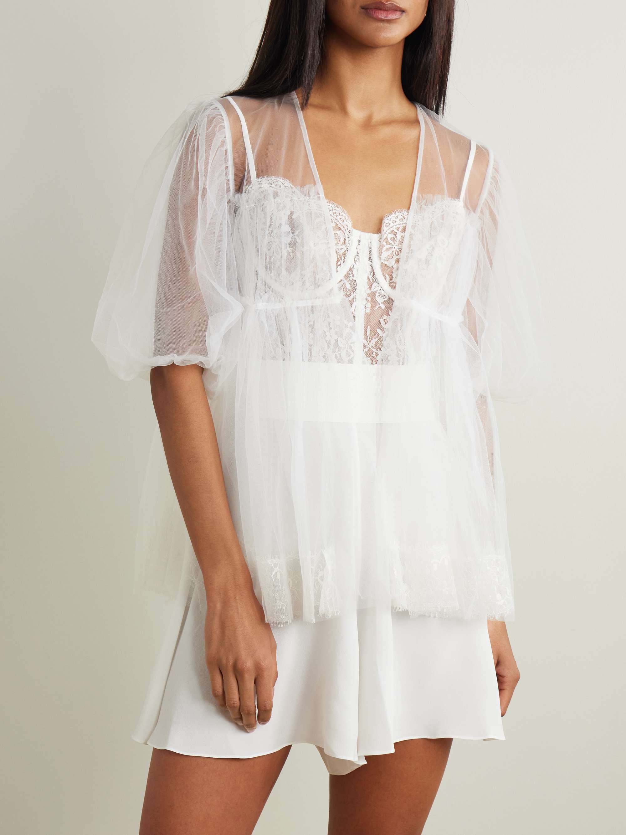 Mystery of Roulettes lace-trimmed layered tulle robe view