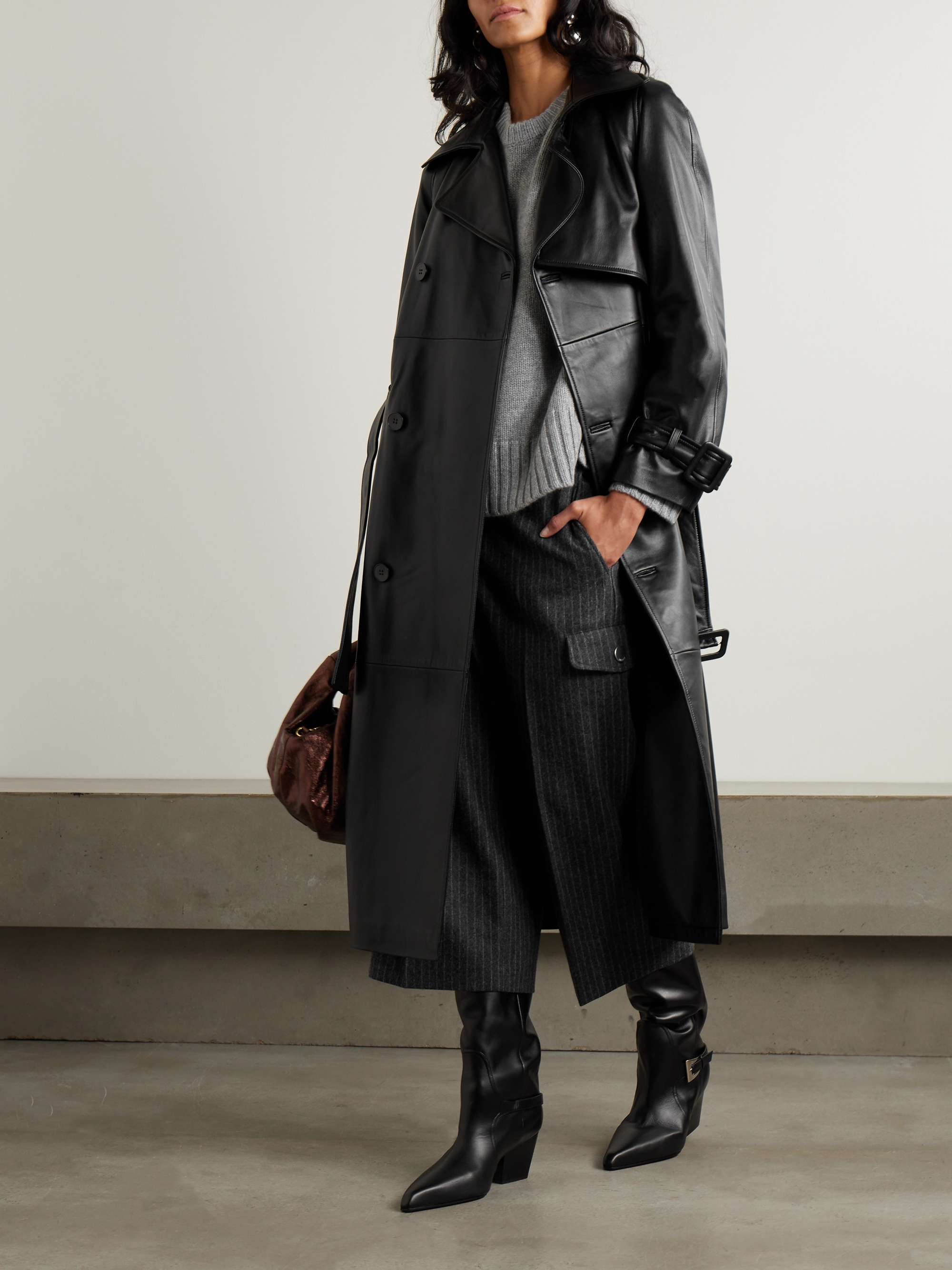 Henri belted leather trench coat view