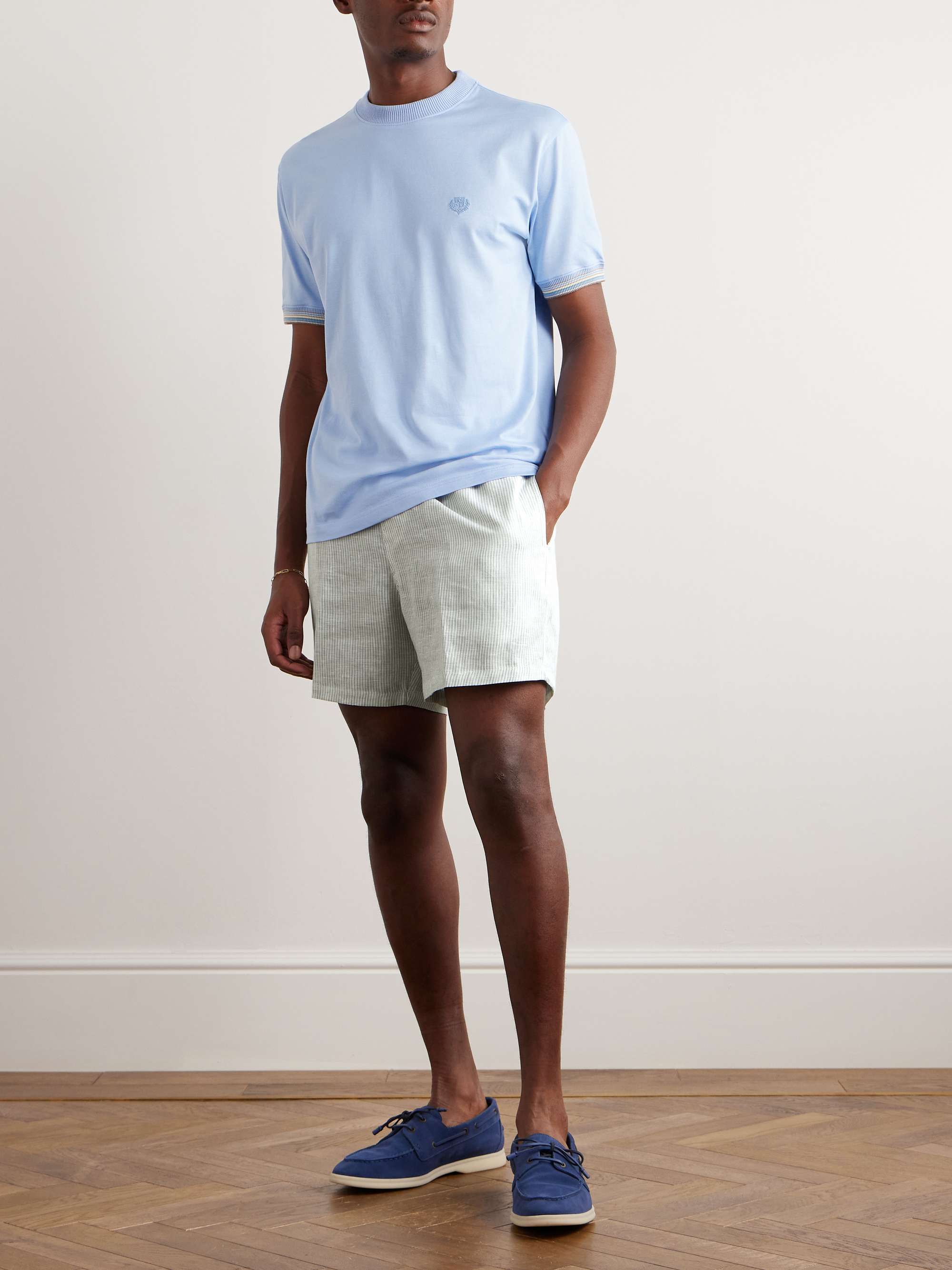 Straight-Leg Striped Linen Drawstring Shorts view