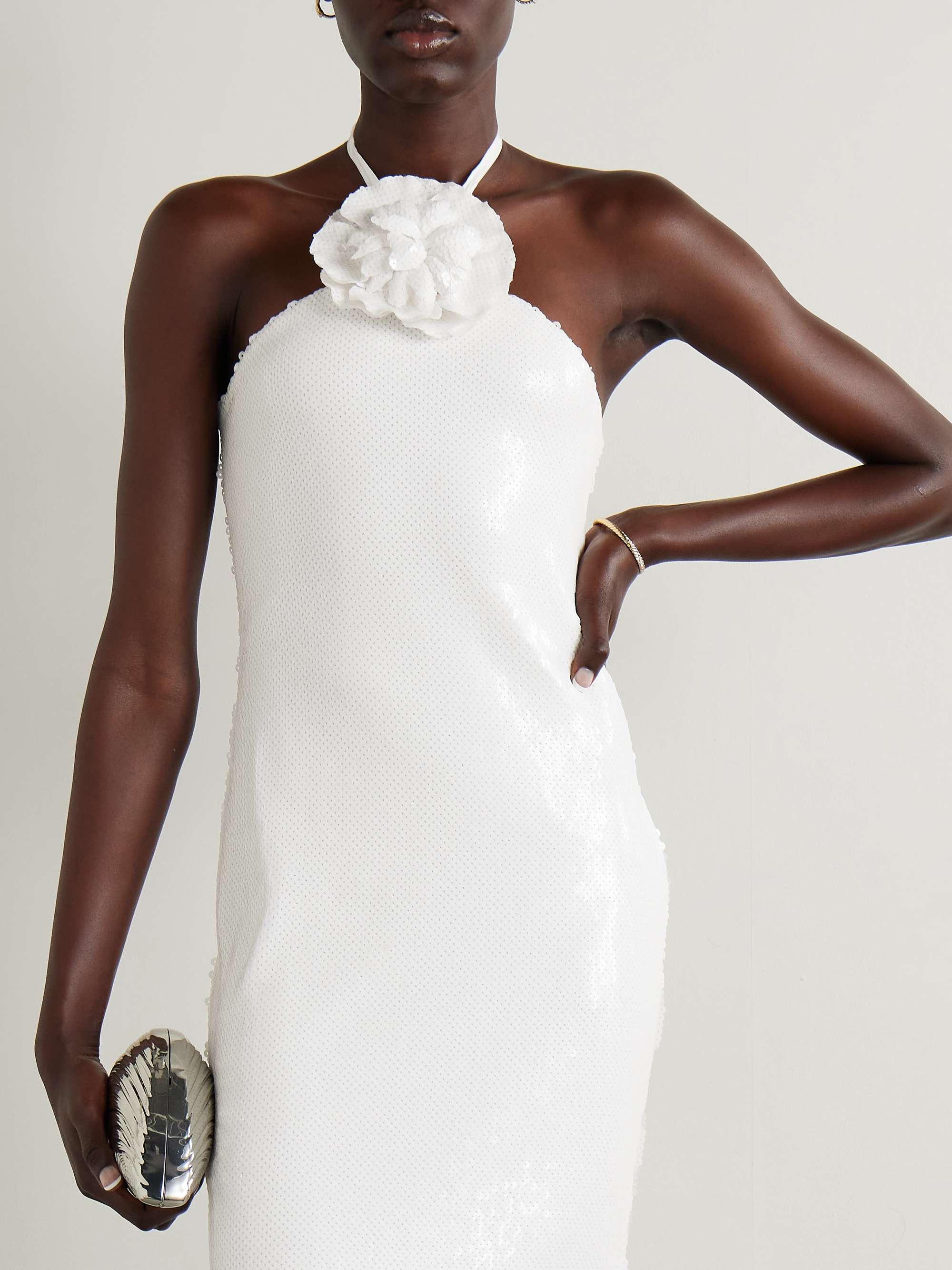 Embellished sequined tulle halterneck gown view