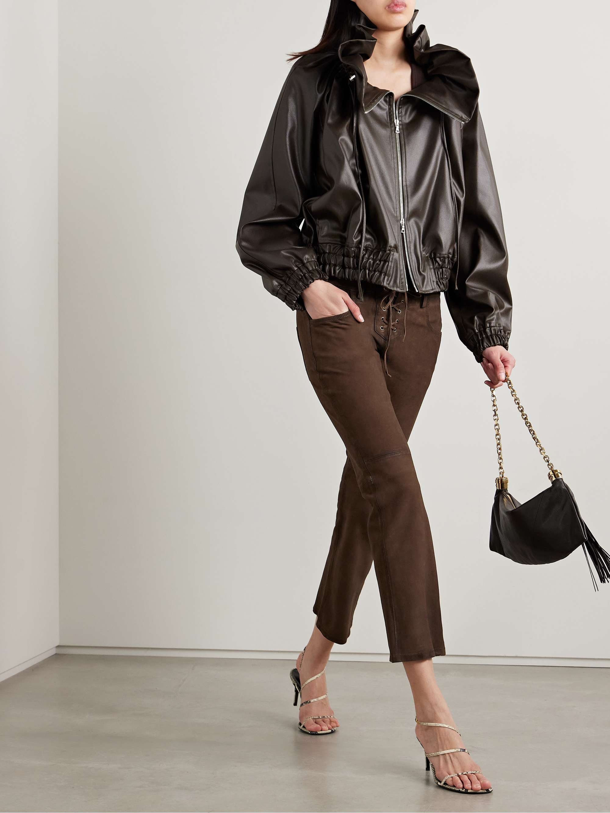 Vanel lace-up suede straight-leg pants view