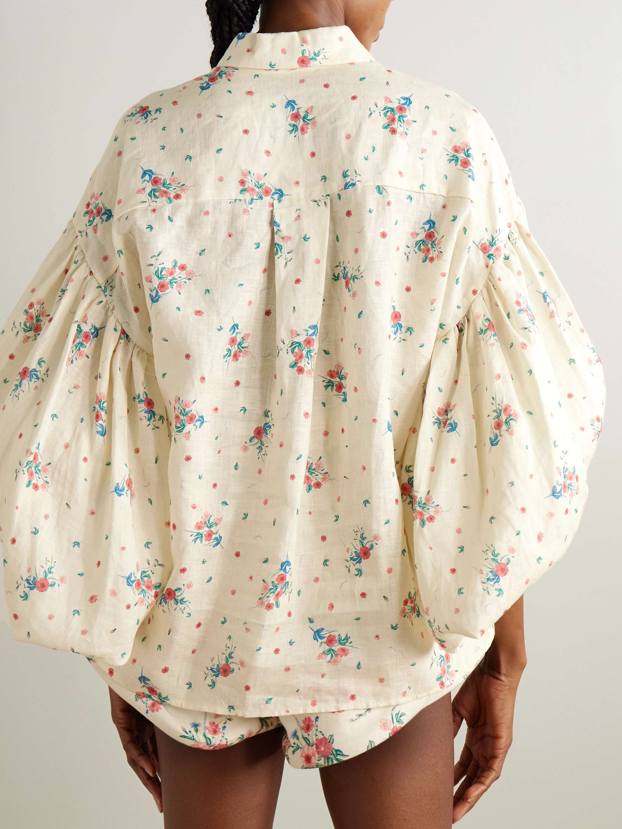 Agar Mosqueta gathered floral-print linen shirt view