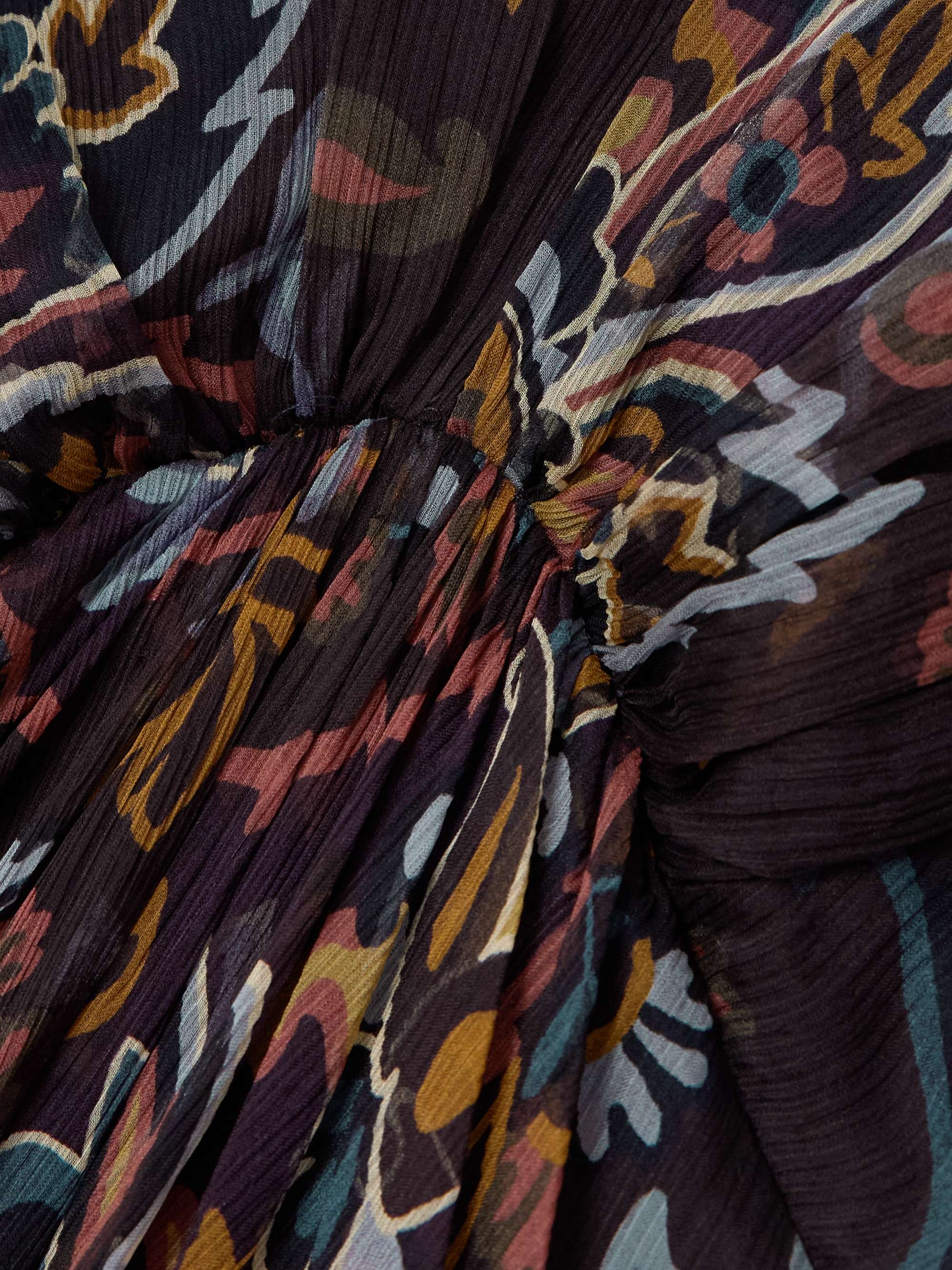 Pleated gathered floral-print silk-crepon maxi dress view