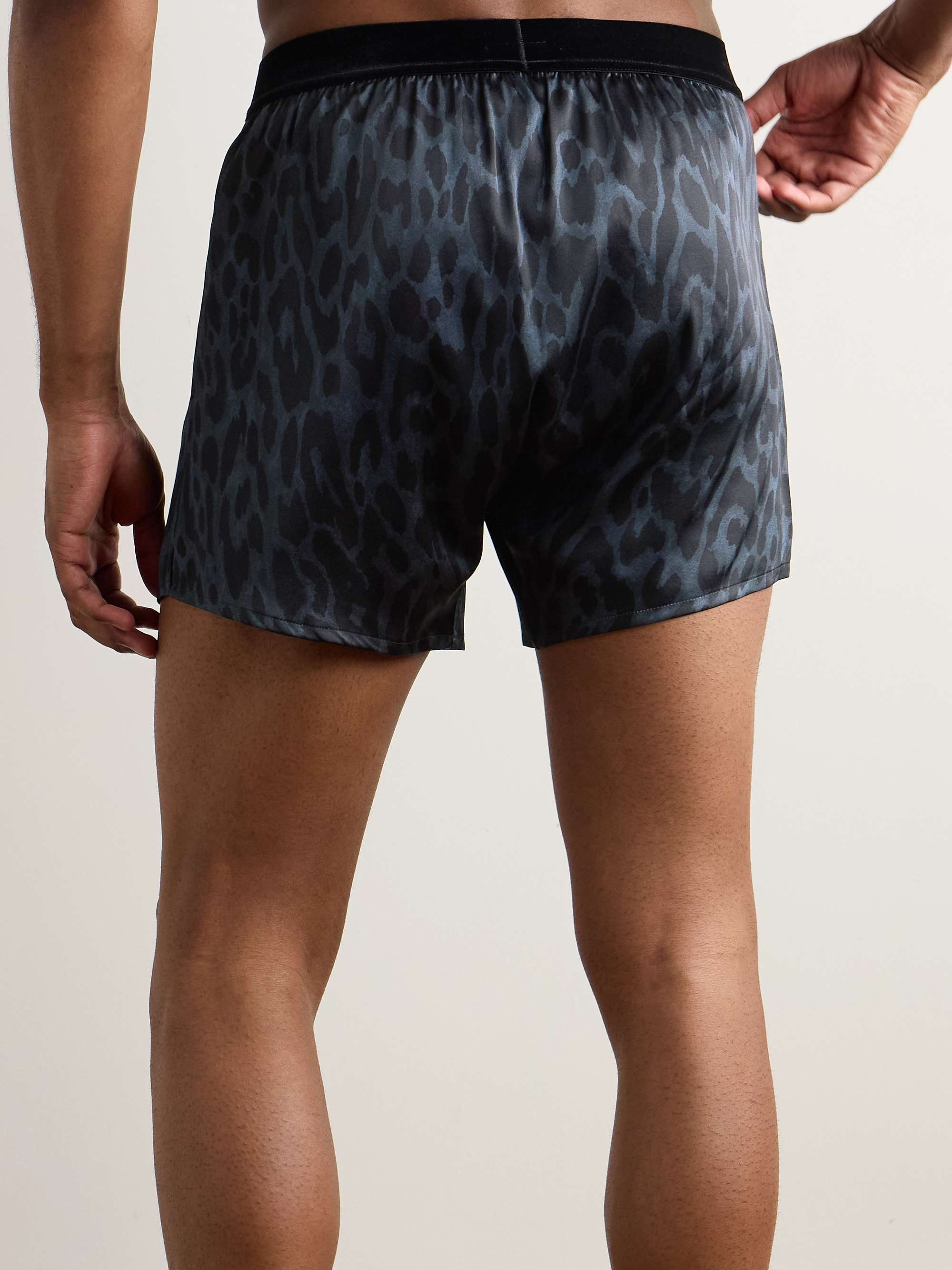 Cheetah-Print Stretch-Silk Boxer Shorts view