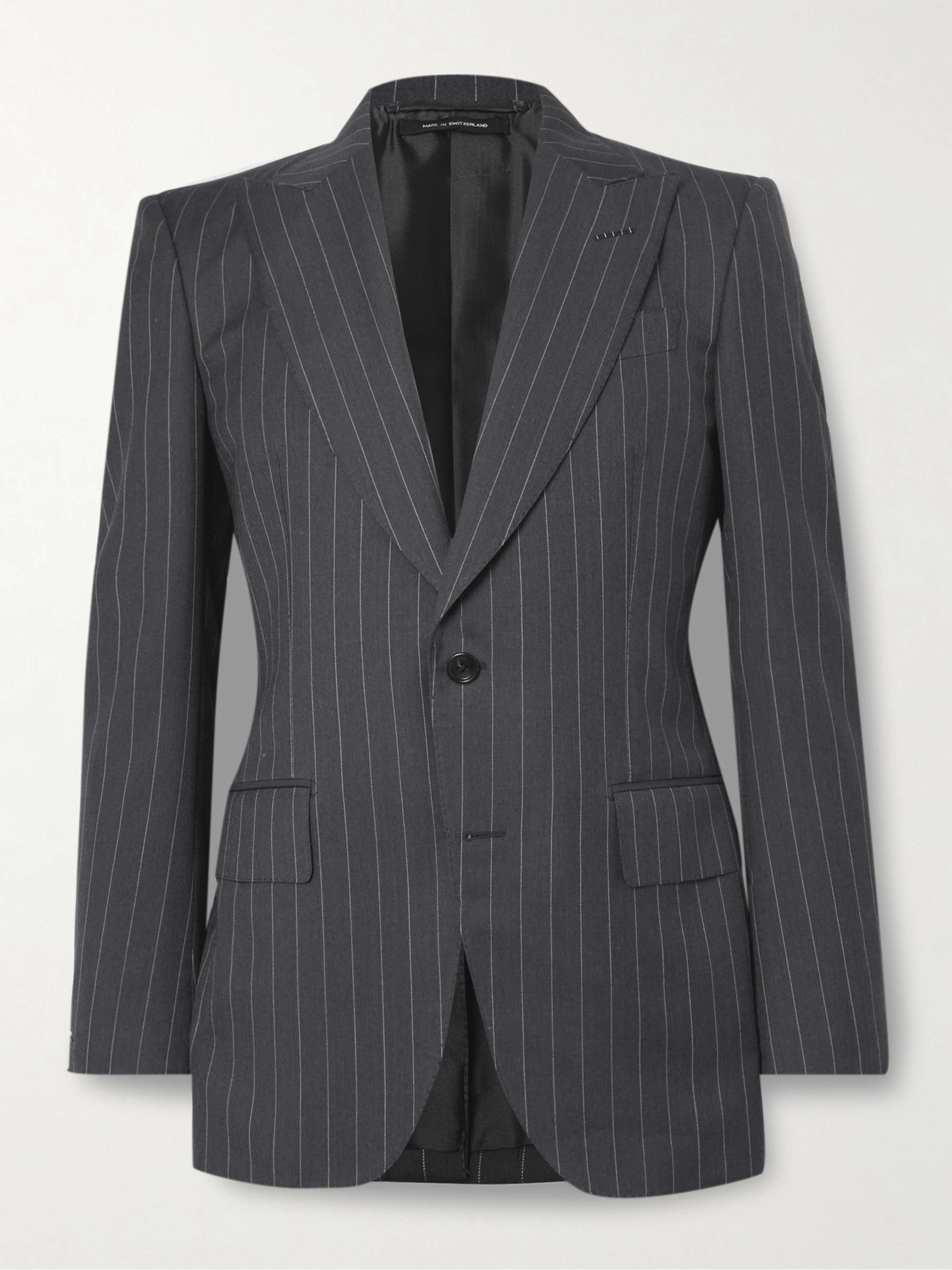 Slim-Fit Pinstriped Wool and Mohair-Blend Suit Jacket view