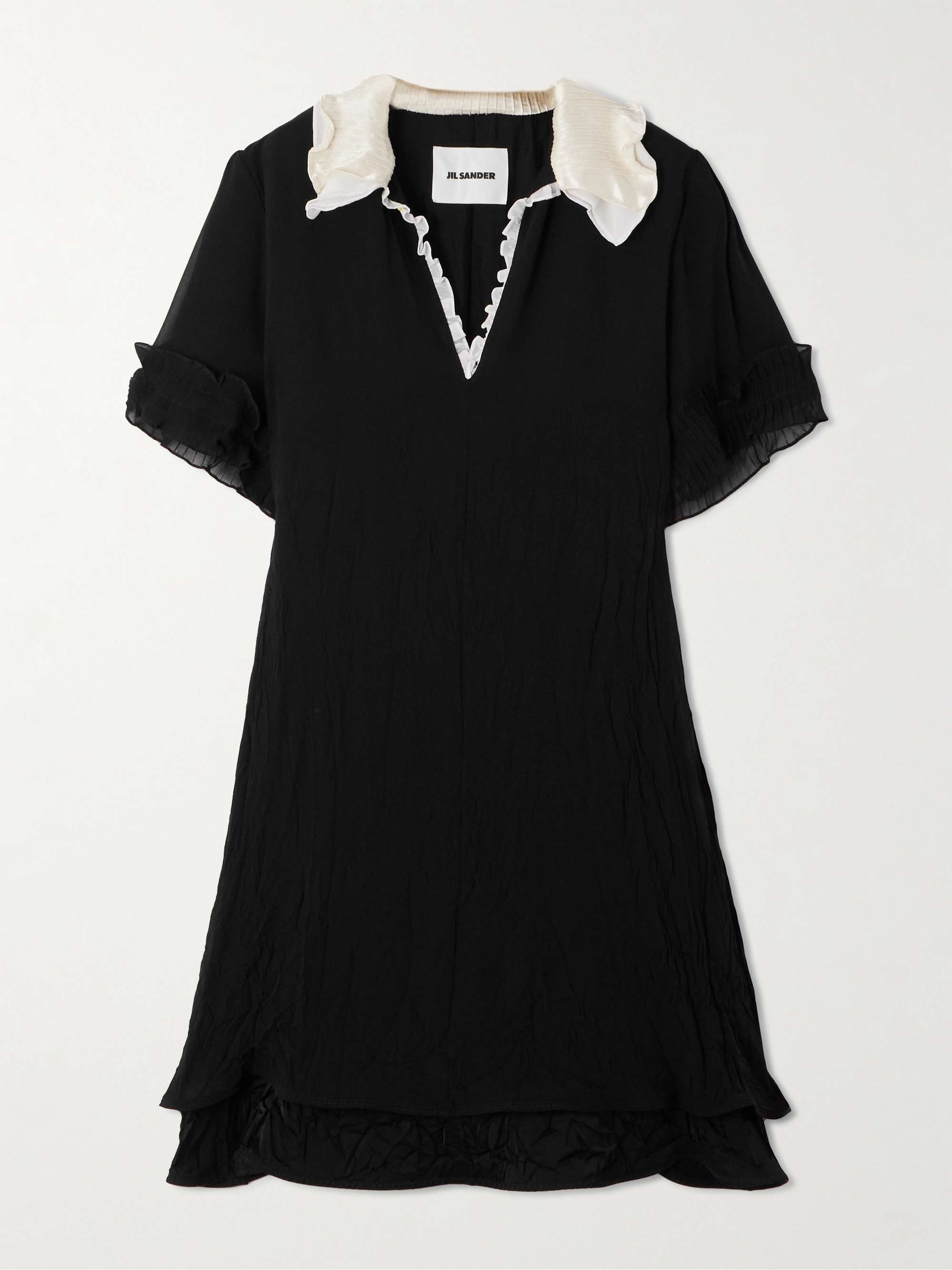 Ruffled satin-trimmed crinkled silk-chiffon dress view