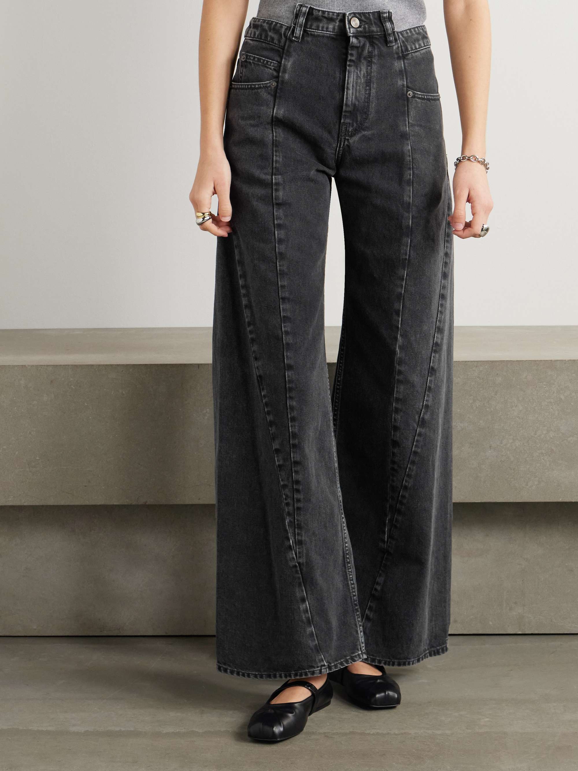 Paneled high-rise wide-leg jeans view