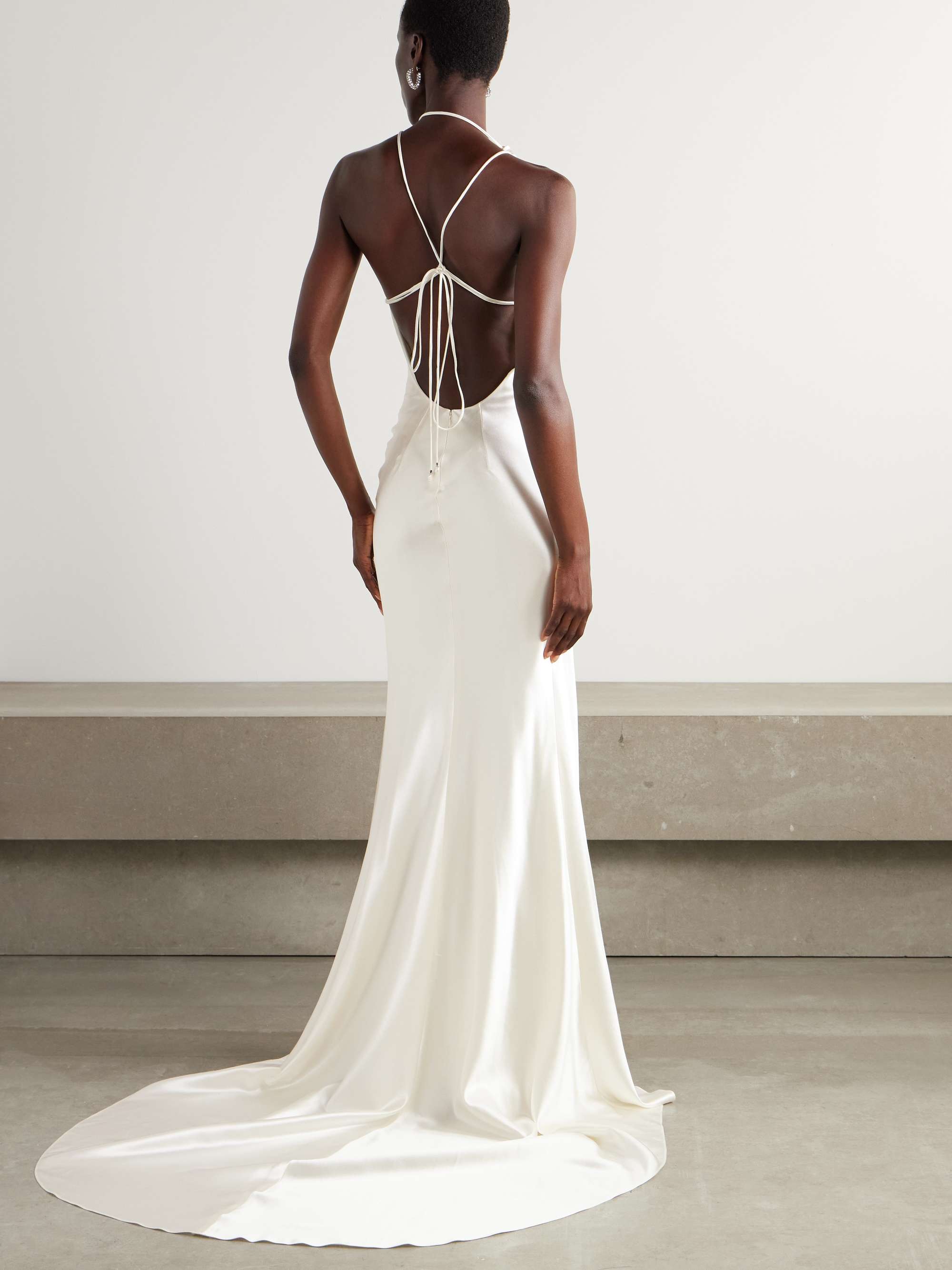 Stella open-back silk and wool-blend satin halterneck gown view