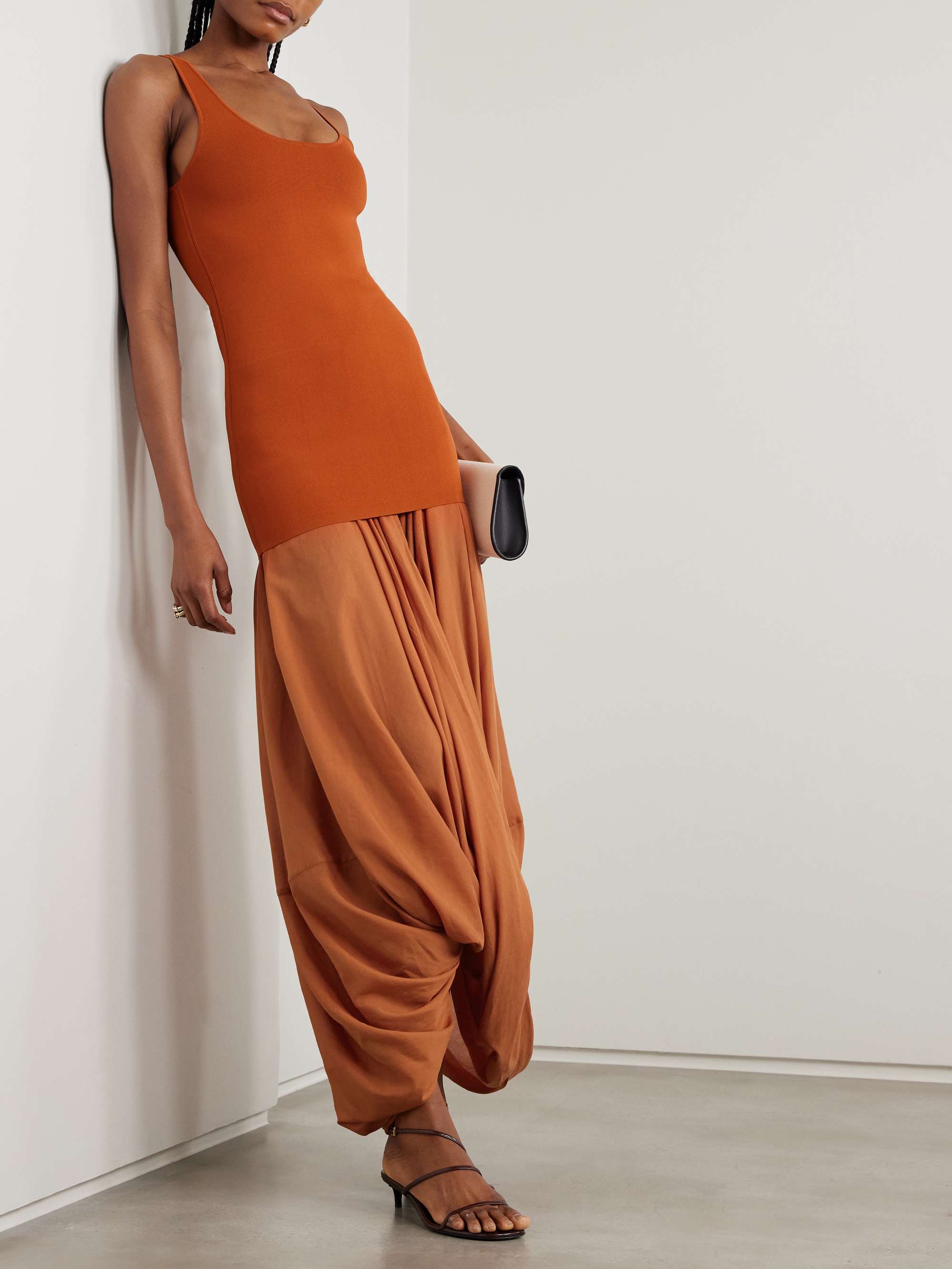 Cocoon draped voile and stretch-knit maxi dress view
