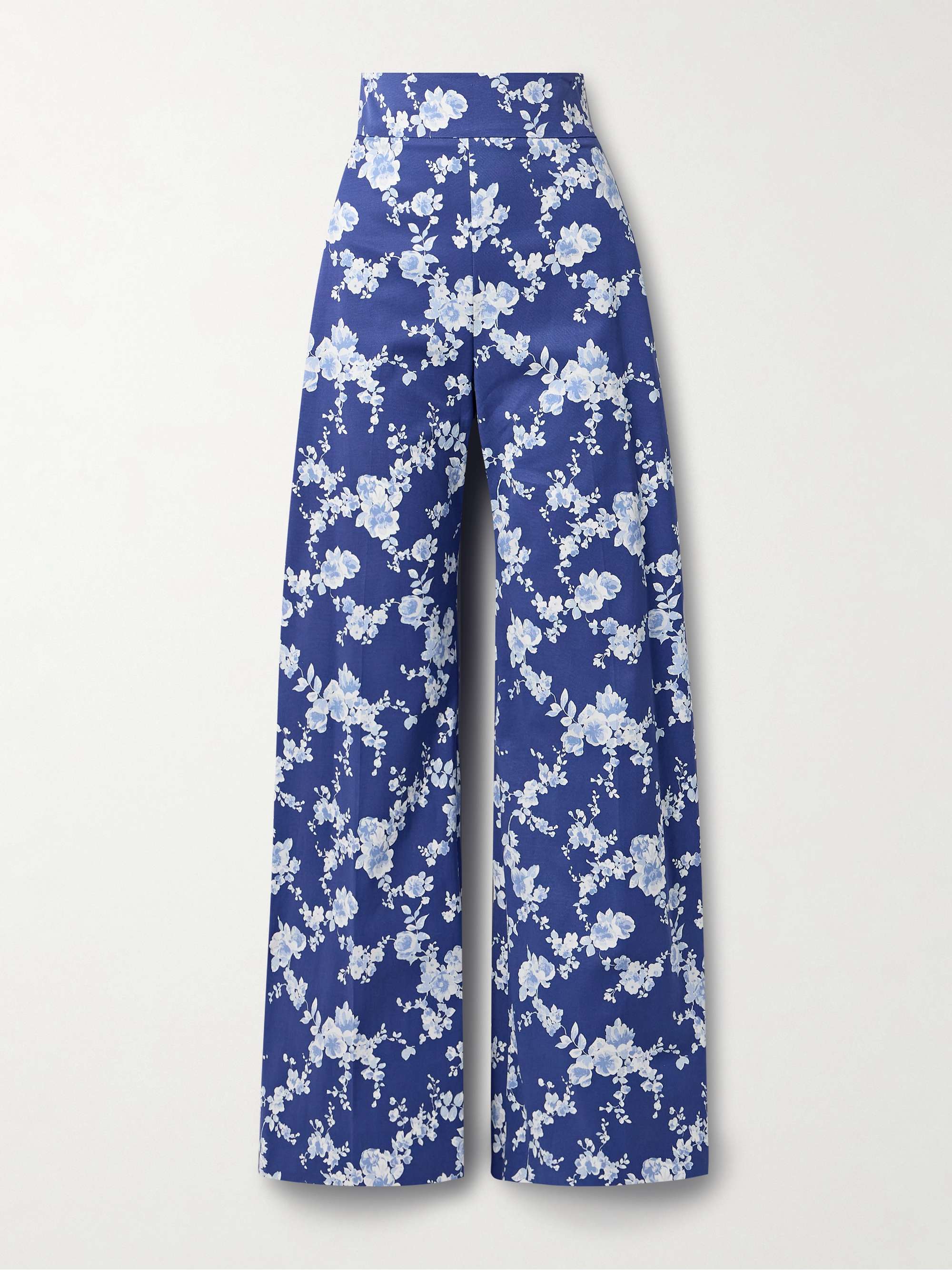 Floral-print twill wide-leg pants view