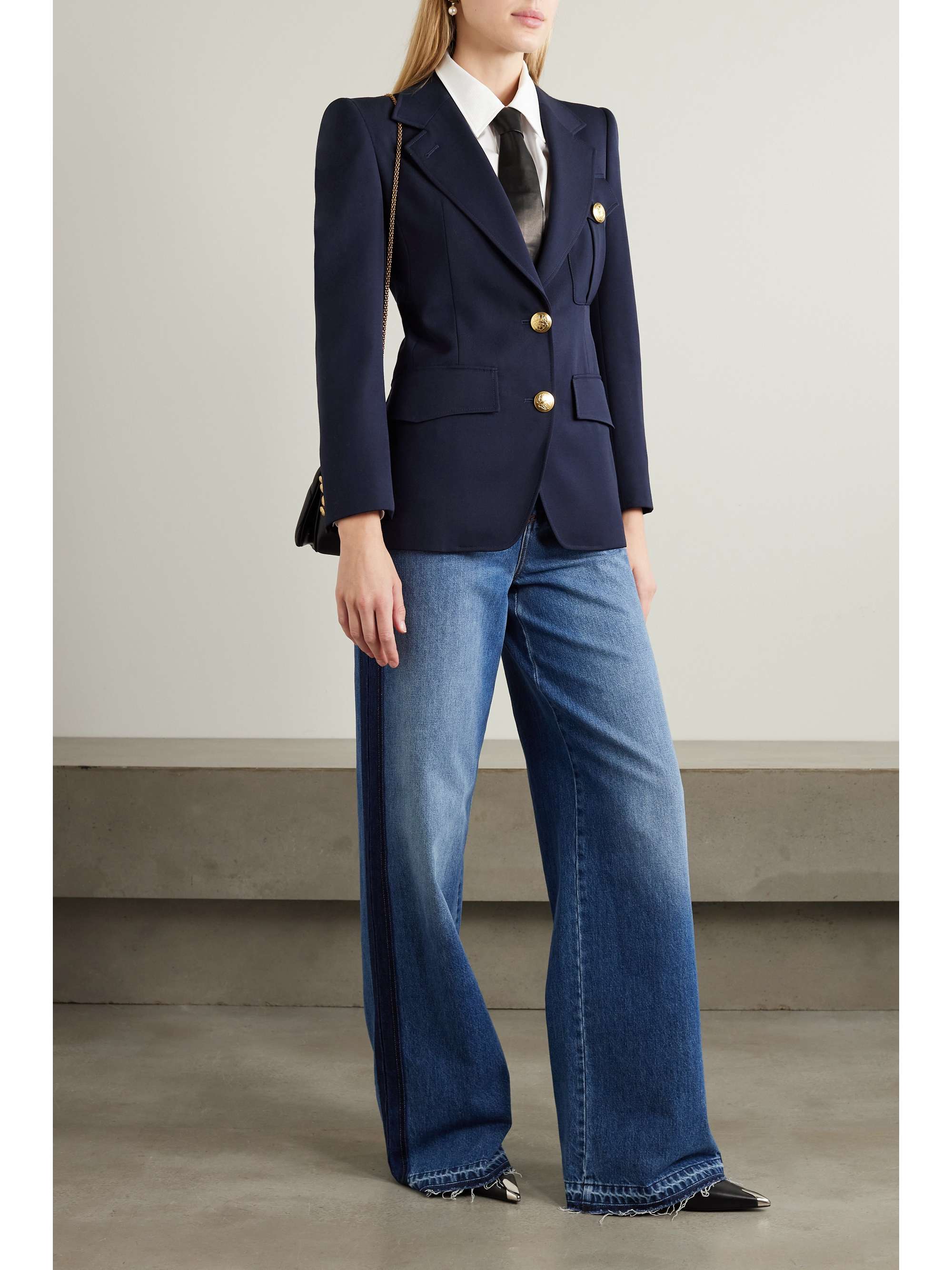 Button-embellished wool-twill blazer view