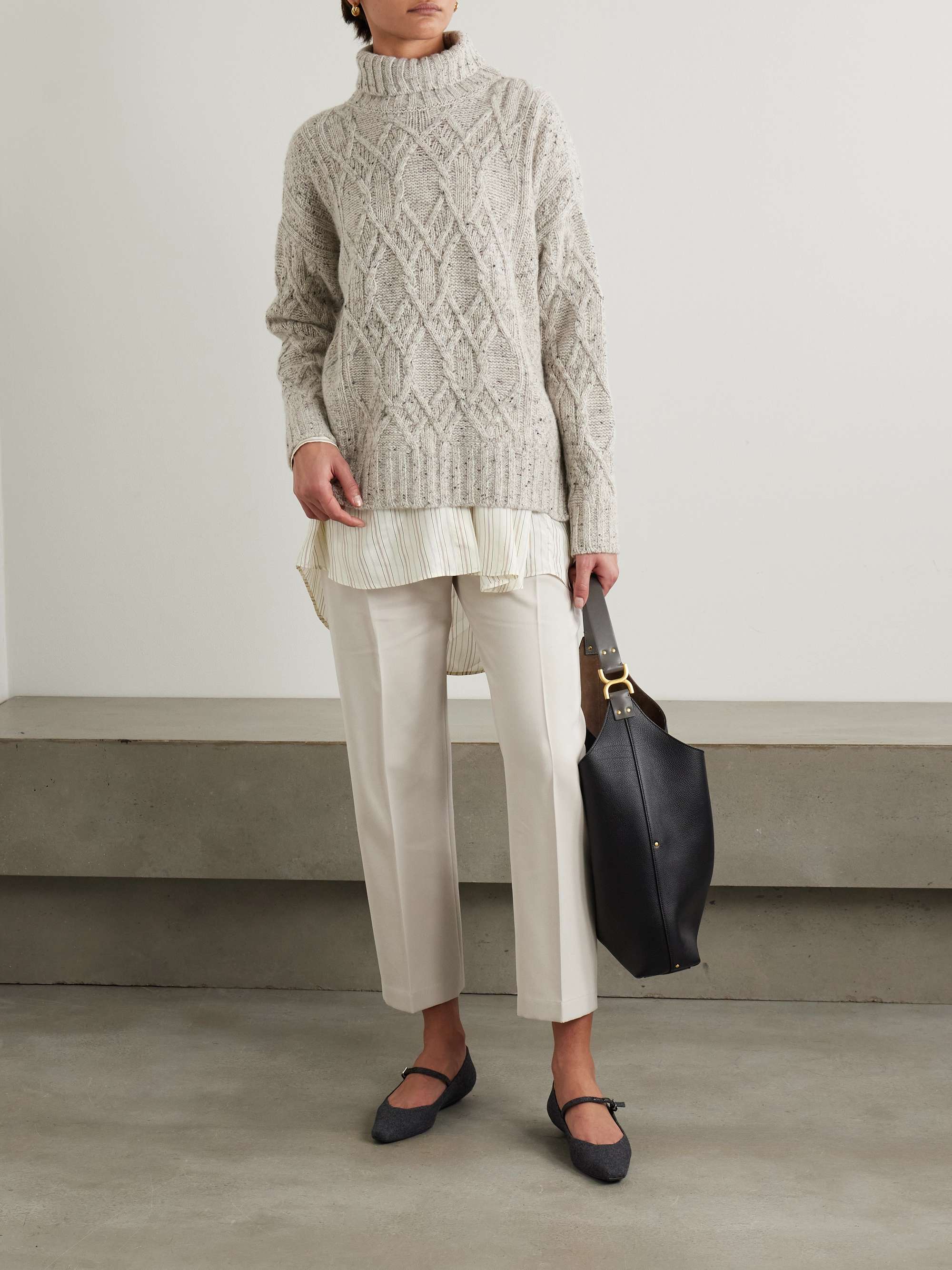 Cotton and wool-blend twill straight-leg pants view