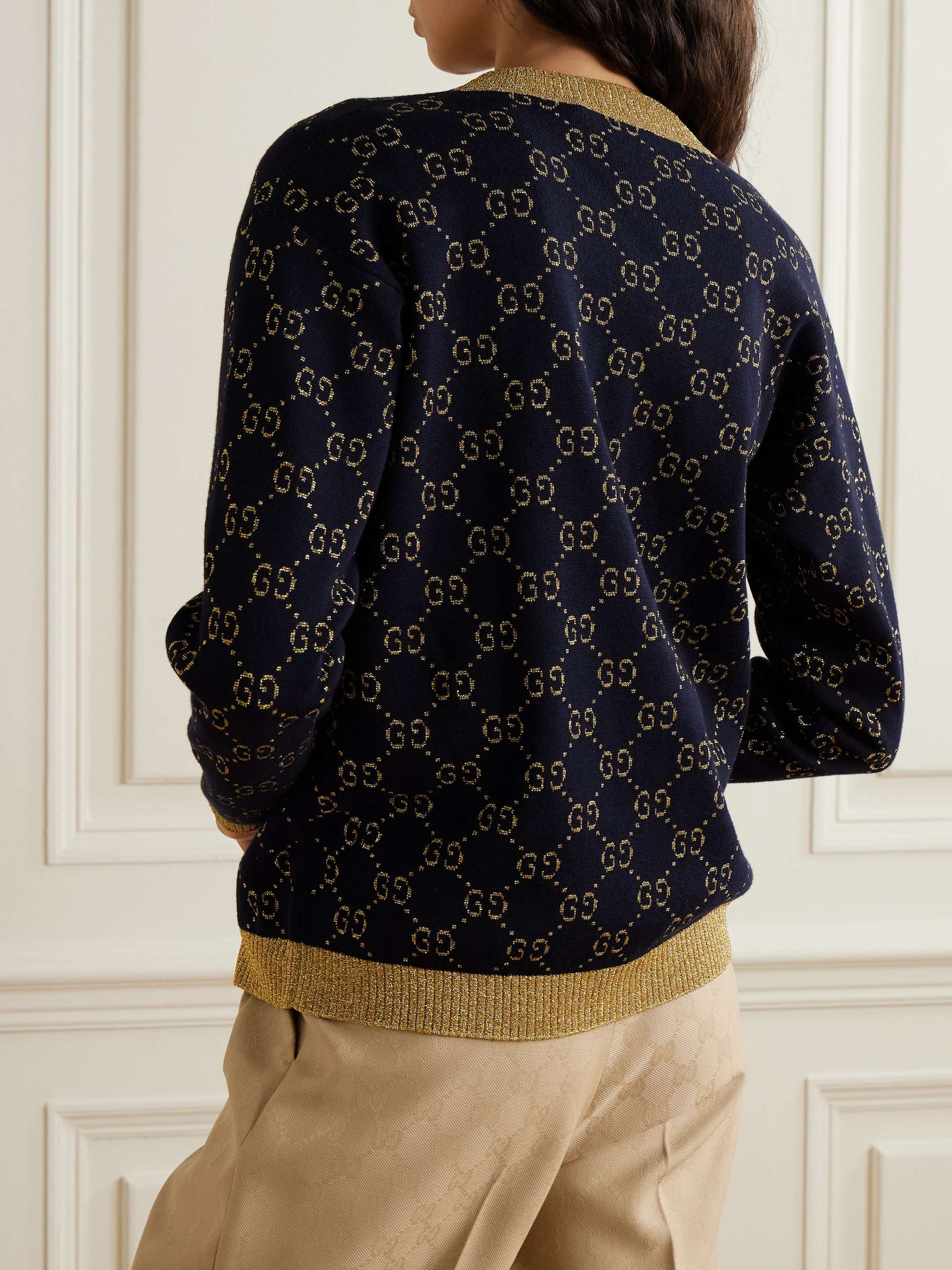 Metallic jacquard-knit cotton-blend cardigan view