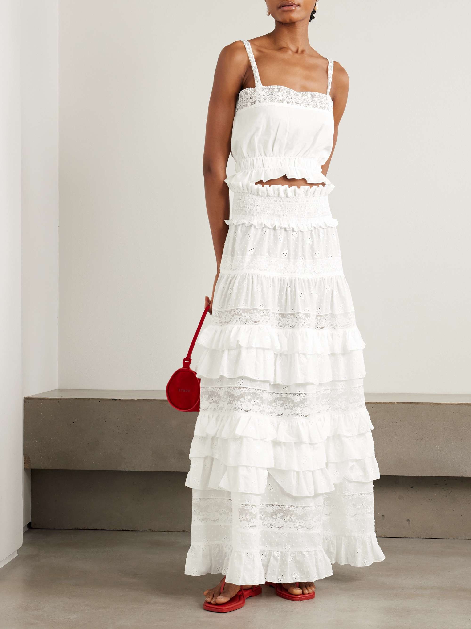 Tina tiered ruffled lace-trimmed broderie anglaise cotton maxi skirt view