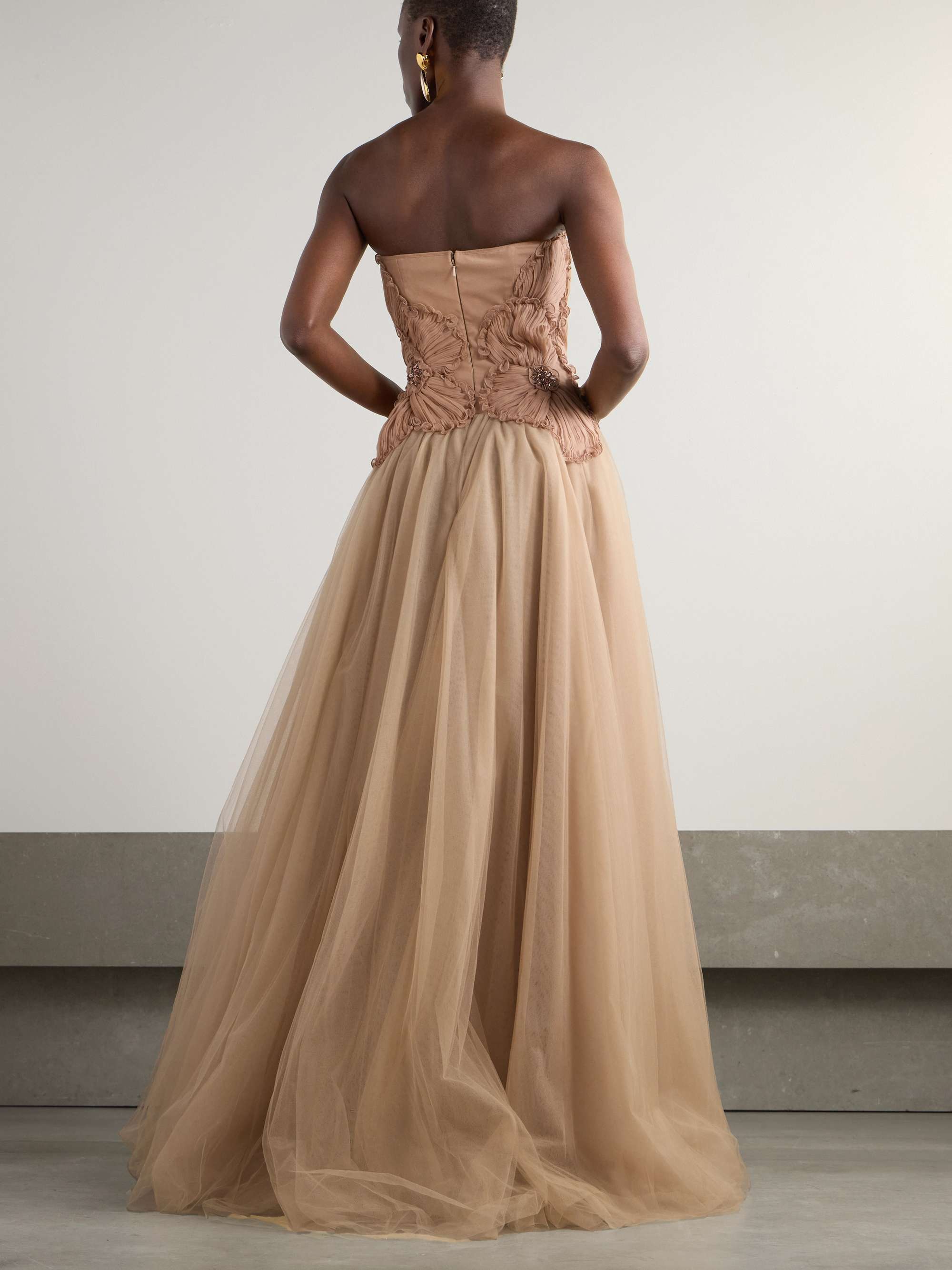 Edra embellished crinkled chiffon and tulle gown view