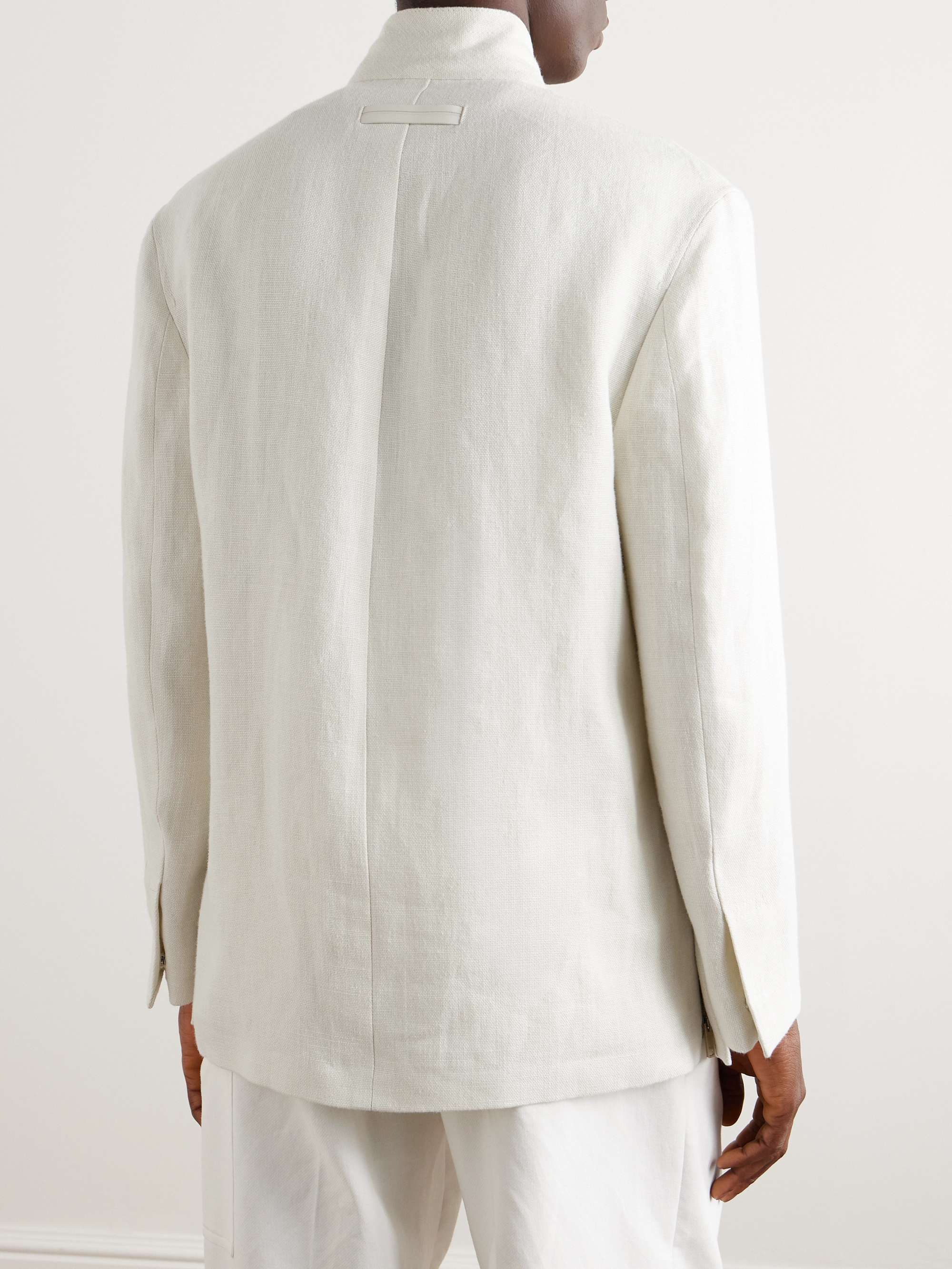 Mandarin-Collar Unstructrured Linen Blazer view