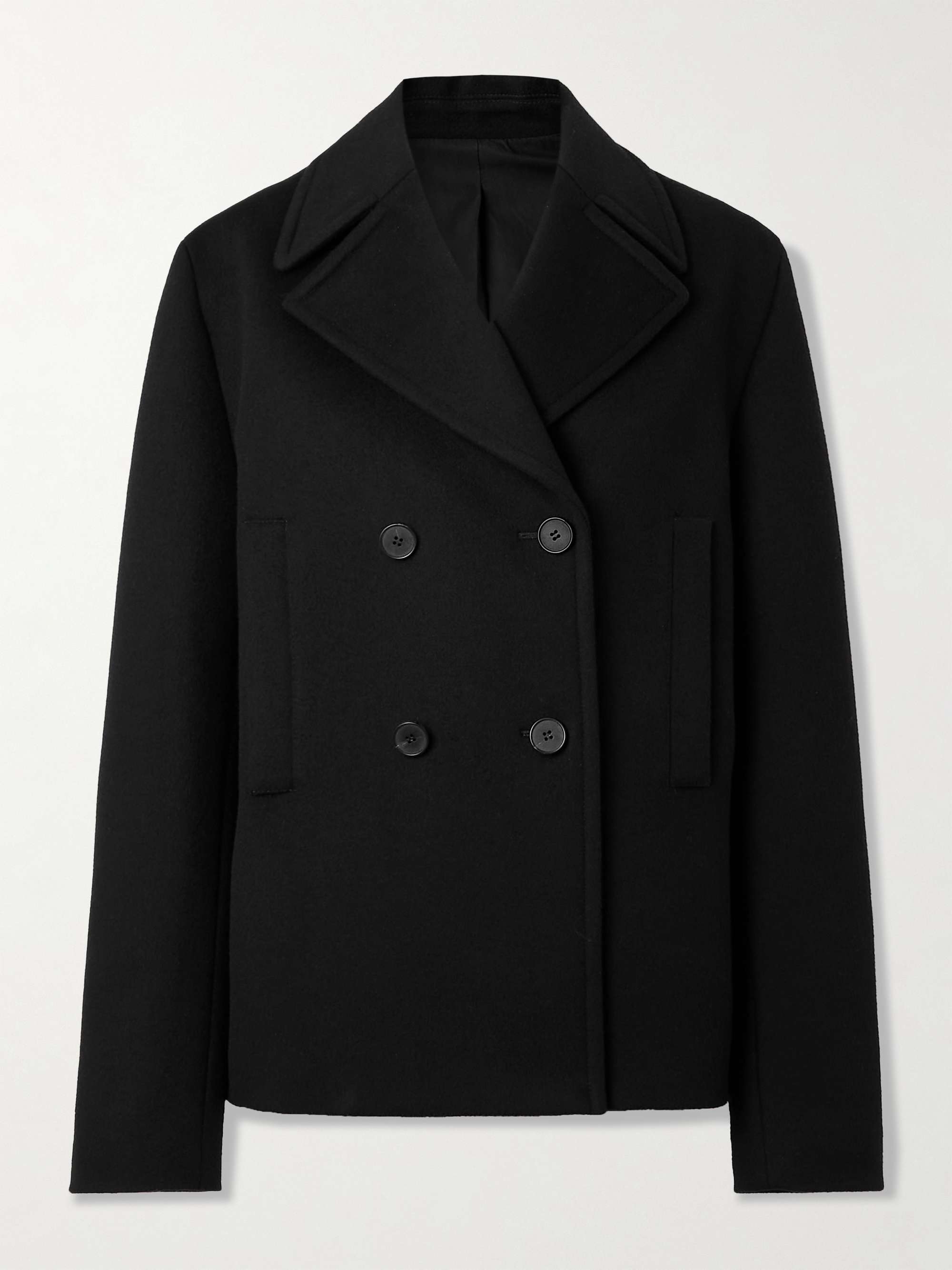 Double-breasted embellished wool and cashmere-blend felt coat view